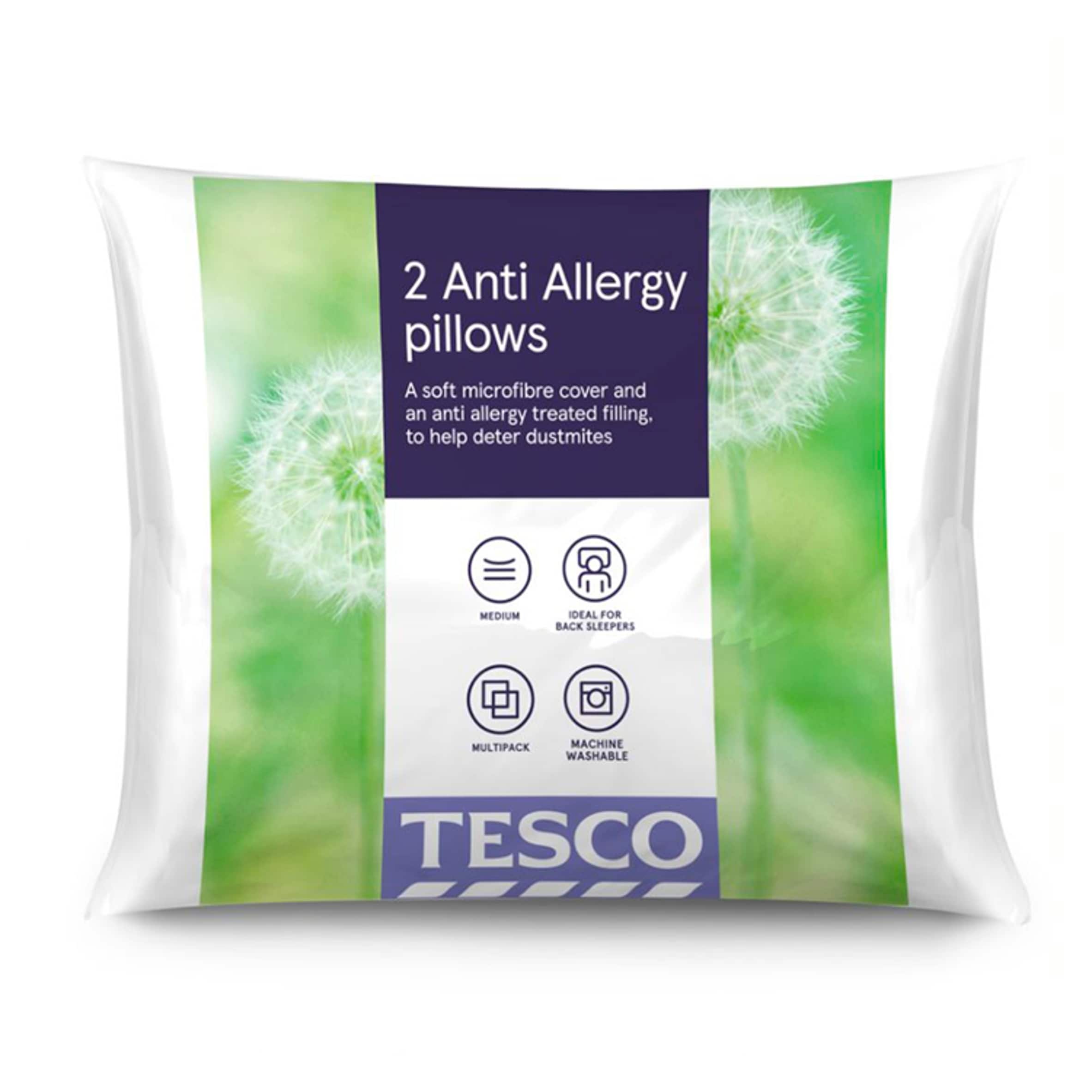 Tesco Anti Allergy Pillow 2 Pack (Medium)