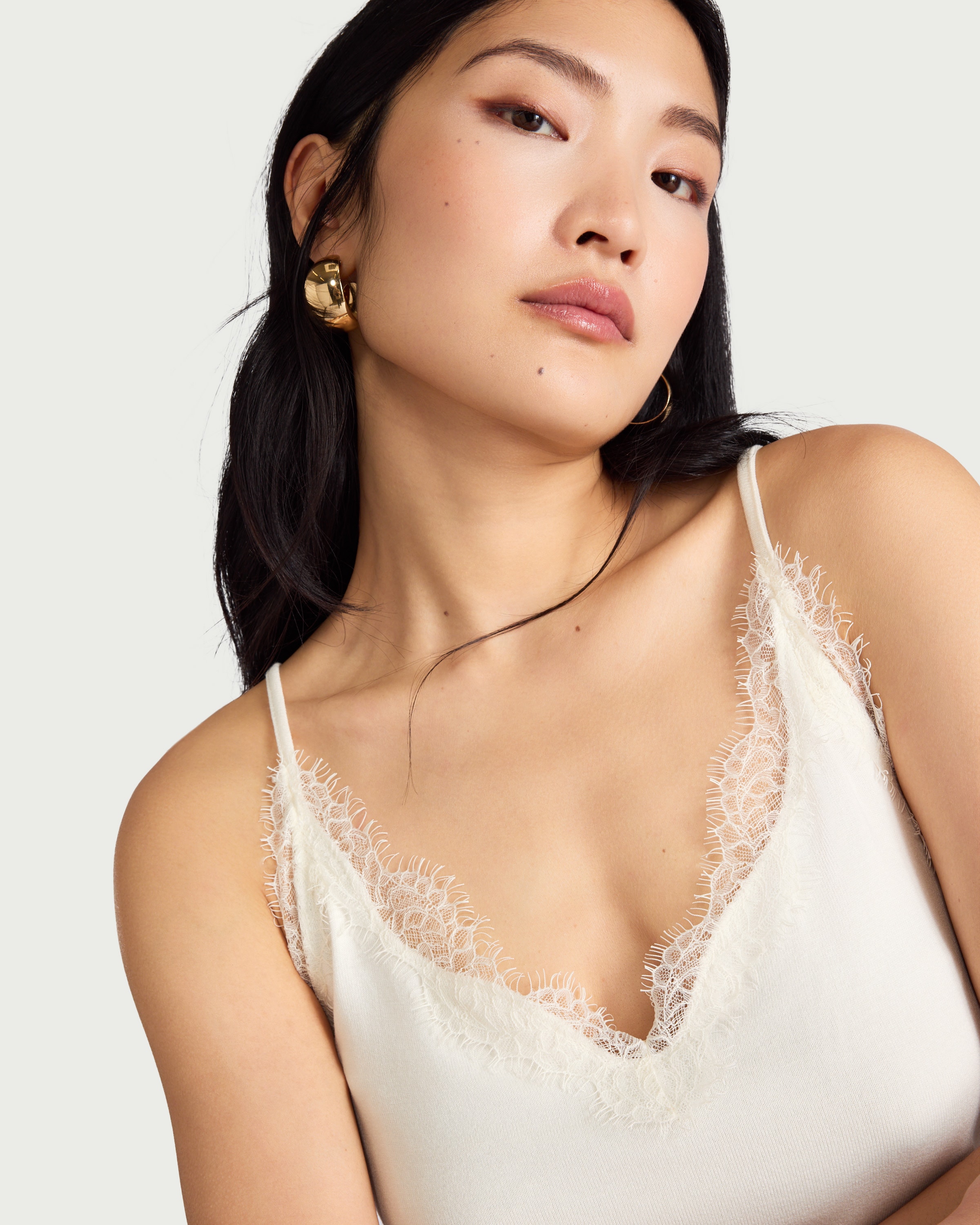 F&F Lace Trim Strappy Vest in Cream