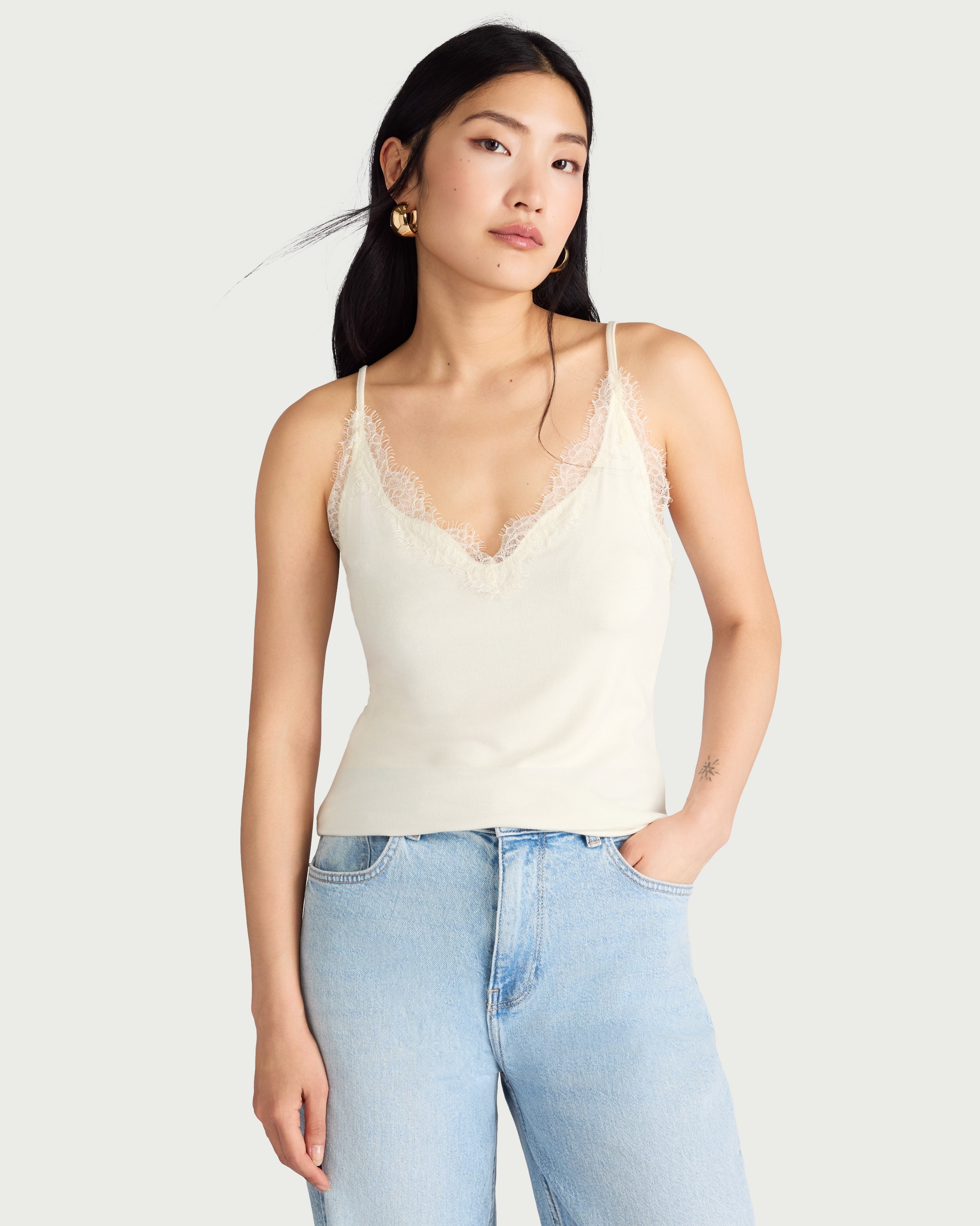 F&F Lace Trim Strappy Vest in Cream thumbnail 2
