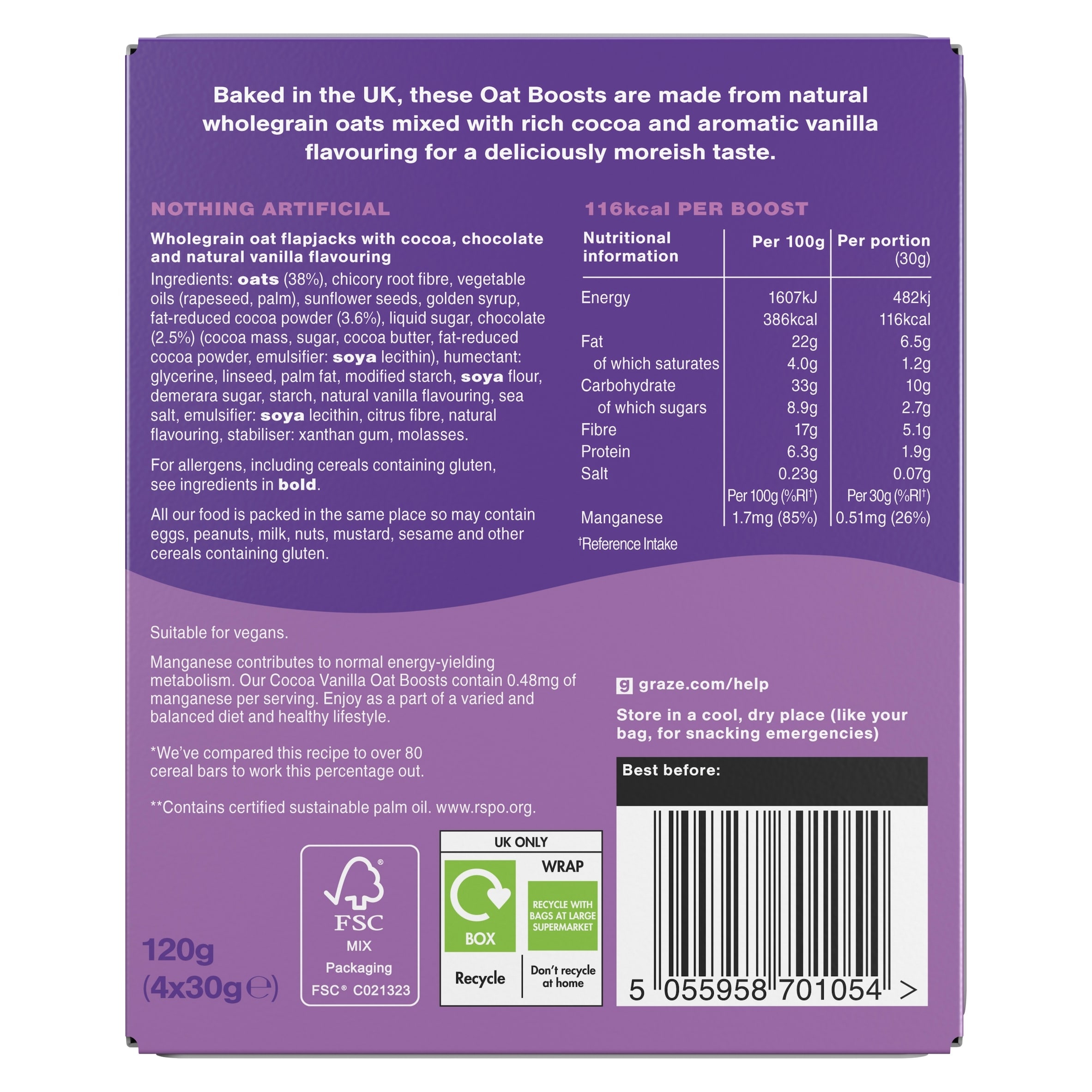 Graze Cocoa Vanilla Oat Boosts Flapjack Snack 4x30G thumbnail 2