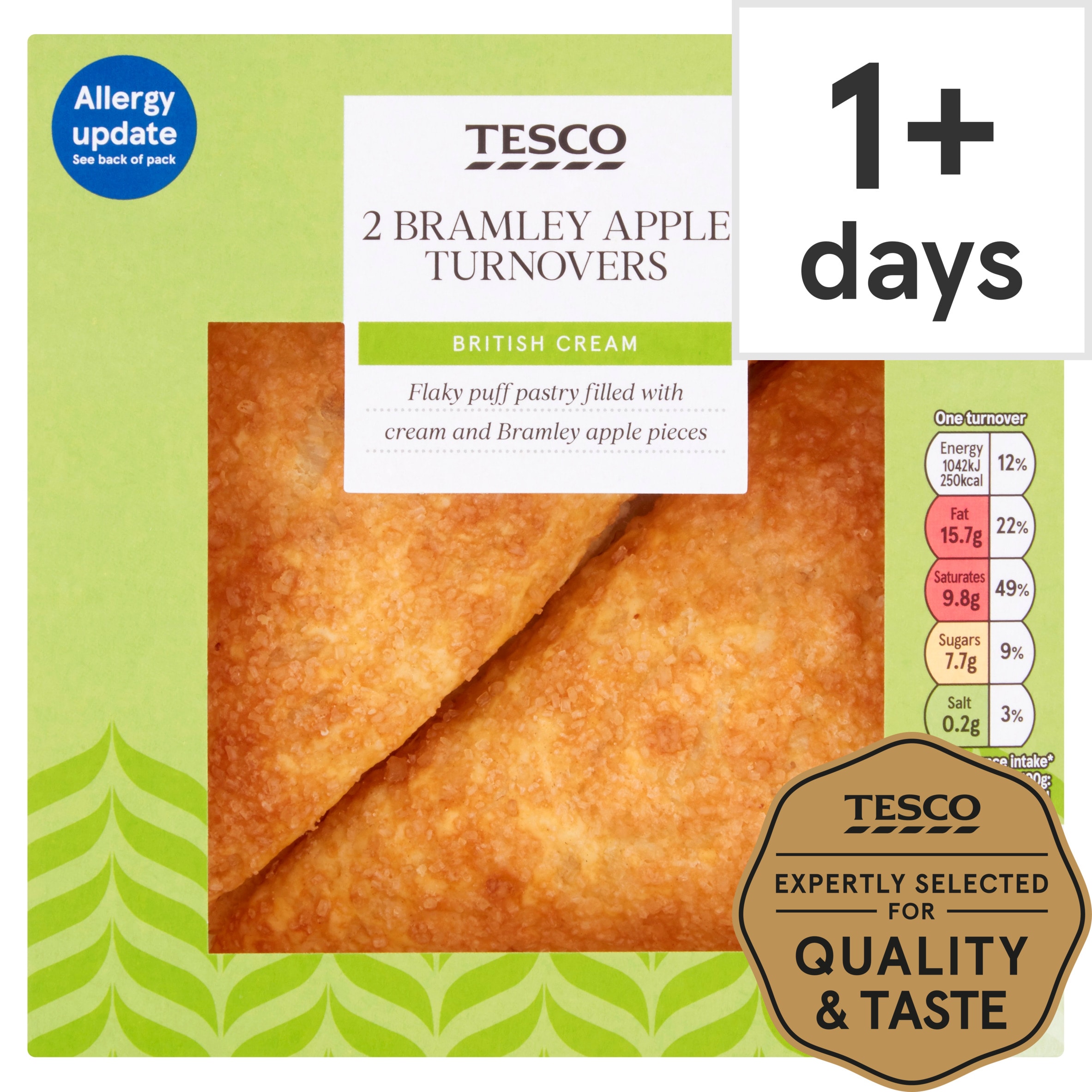 Tesco Fresh Cream Bramley Apple Turnovers 2 Pack 160g