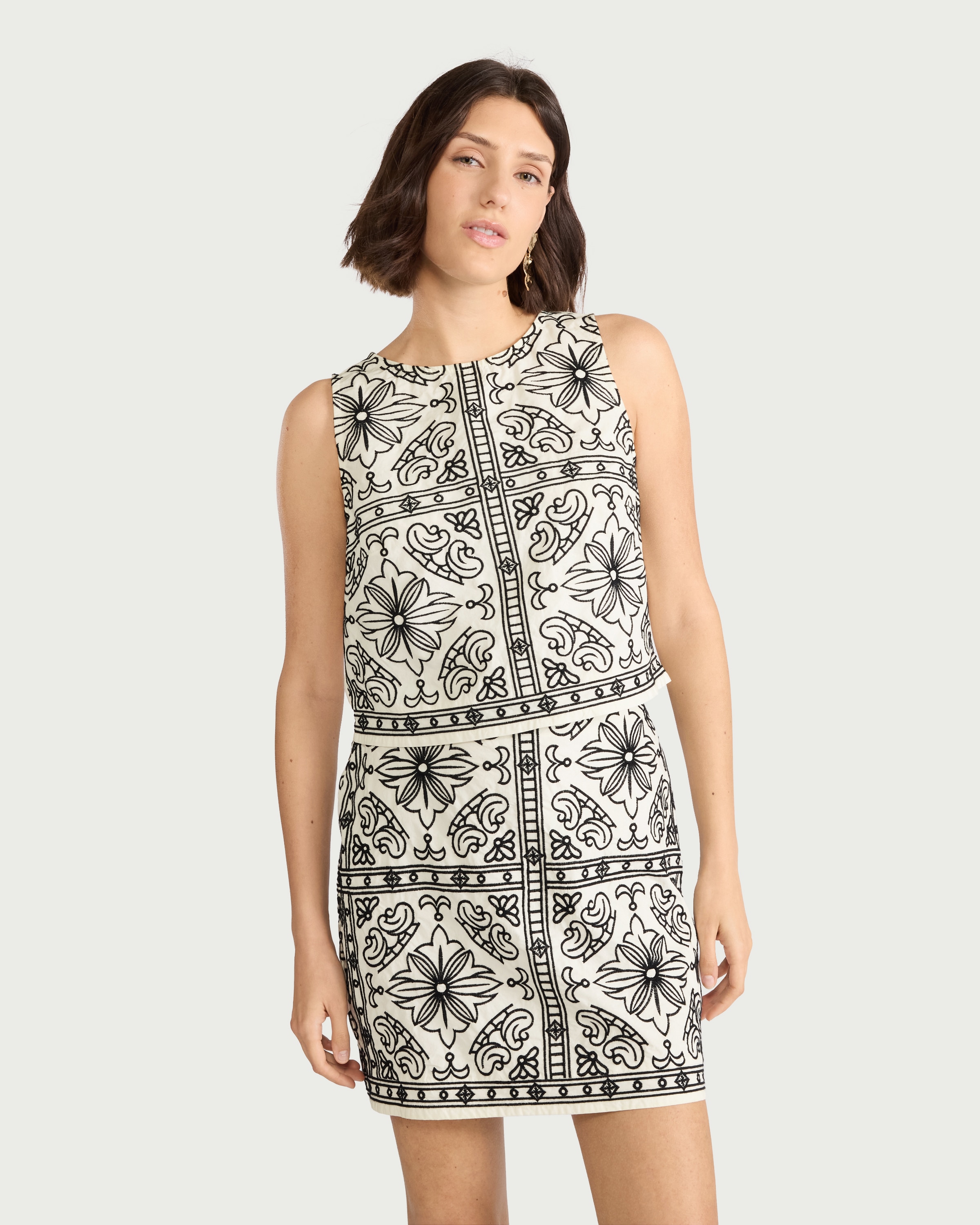 The F&F Edit Pure Cotton Embroidered Mini Skirt in Cream