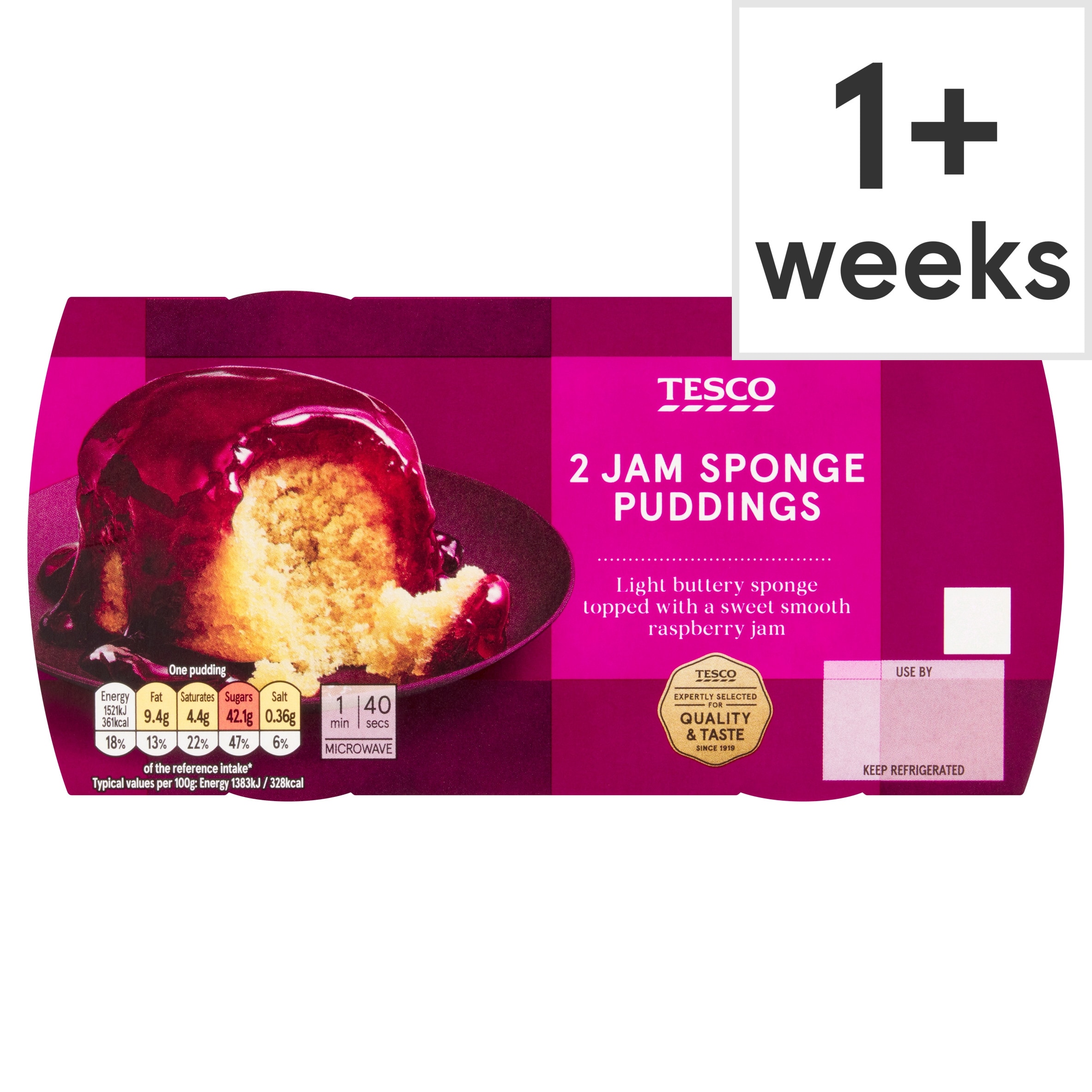 Tesco Raspberry Jam Sponge Puddings 2 Pack 220g