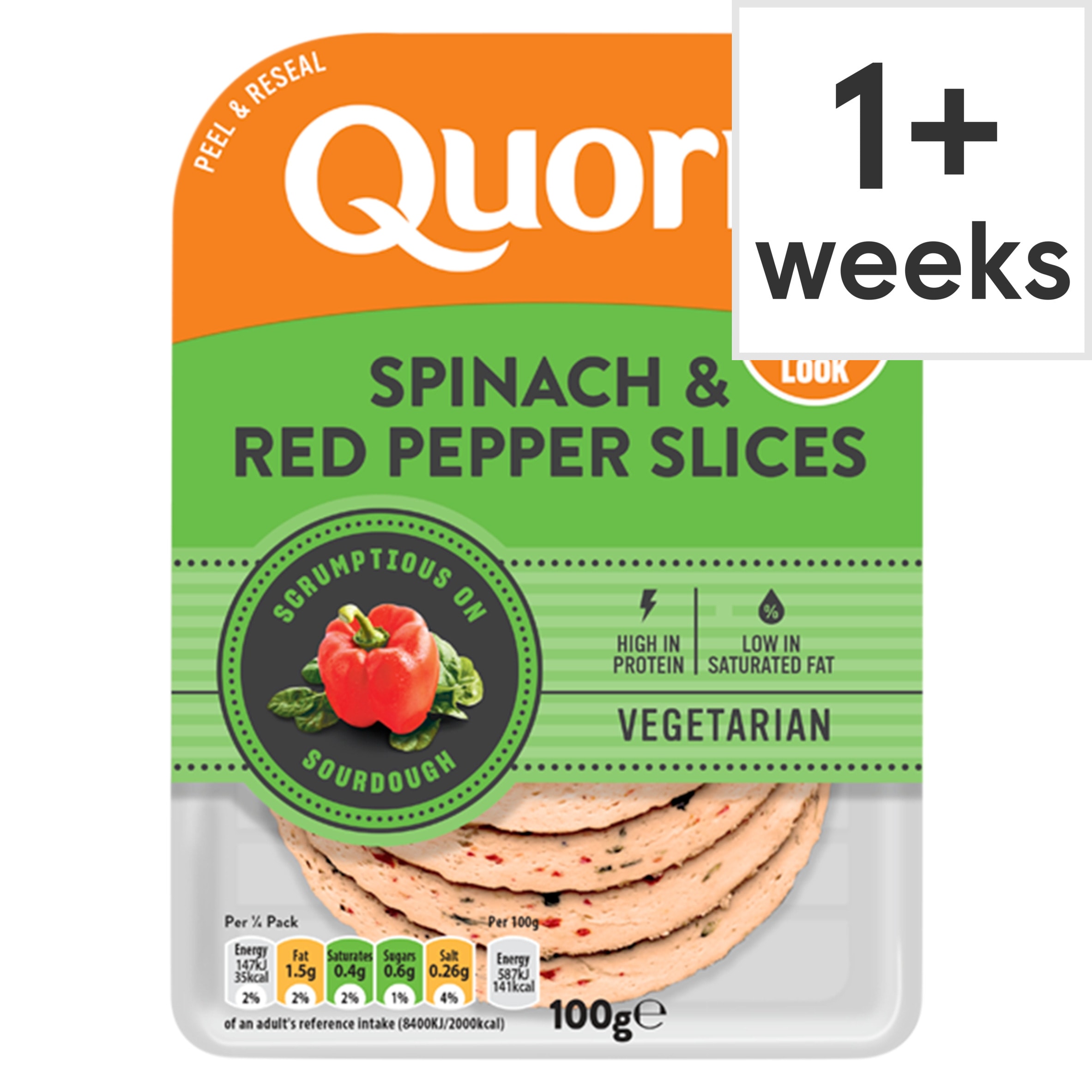 Quorn Spinach and Red Pepper Slices