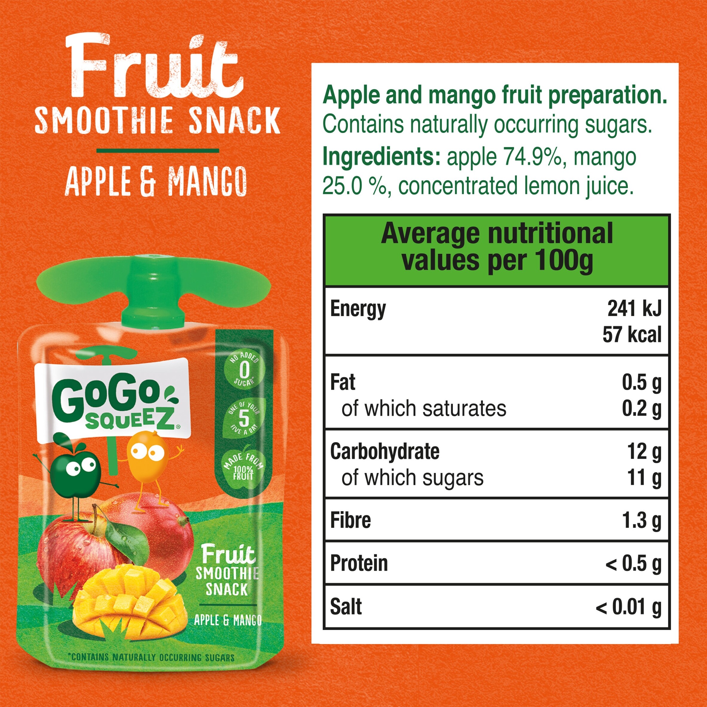 Gogo Squeez Fruit Snack Apple Mango 4X90g thumbnail 3