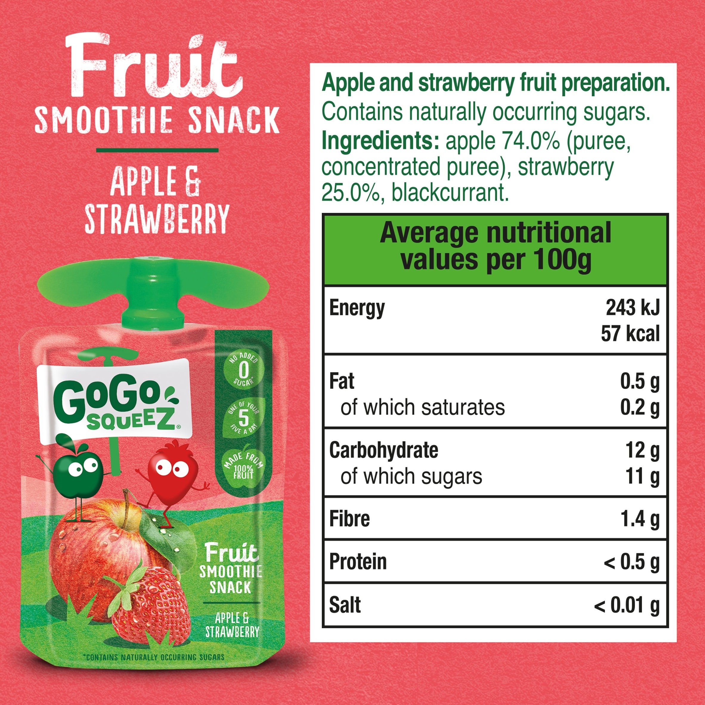 Gogo Squeez Fruit Snack Apple Strawberry 4X90g thumbnail 3