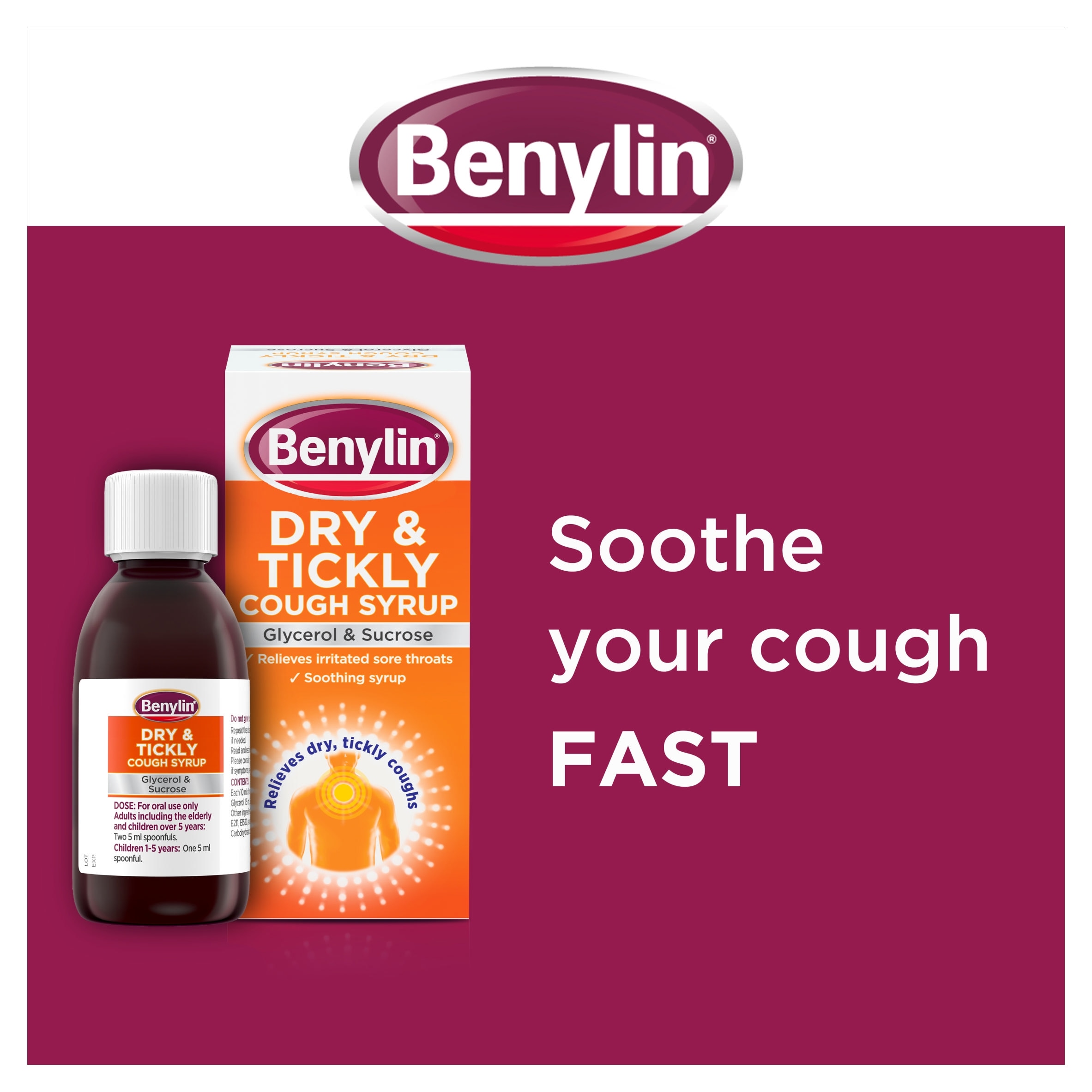 Benylin Dry & Tickly Cough Relief Syrup 300ml thumbnail 2