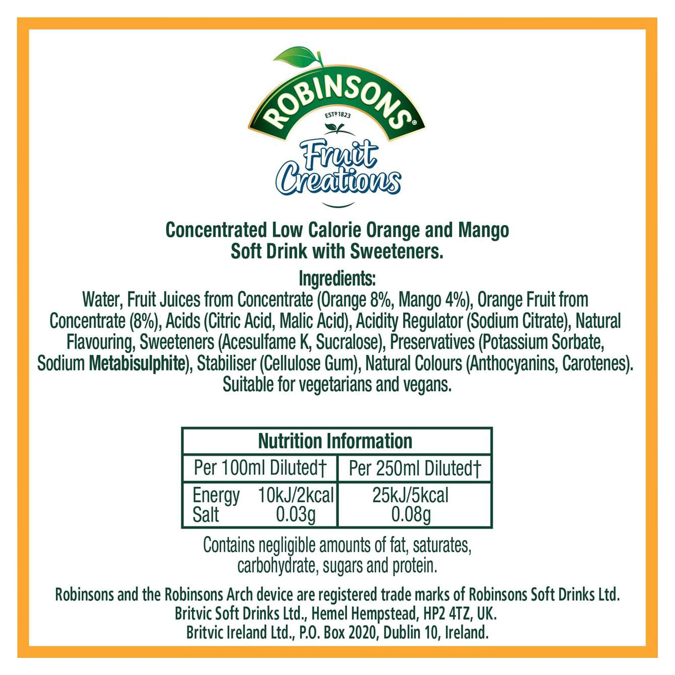 Robinsons Fruit Creations Orange & Mango Squash 1L thumbnail 3