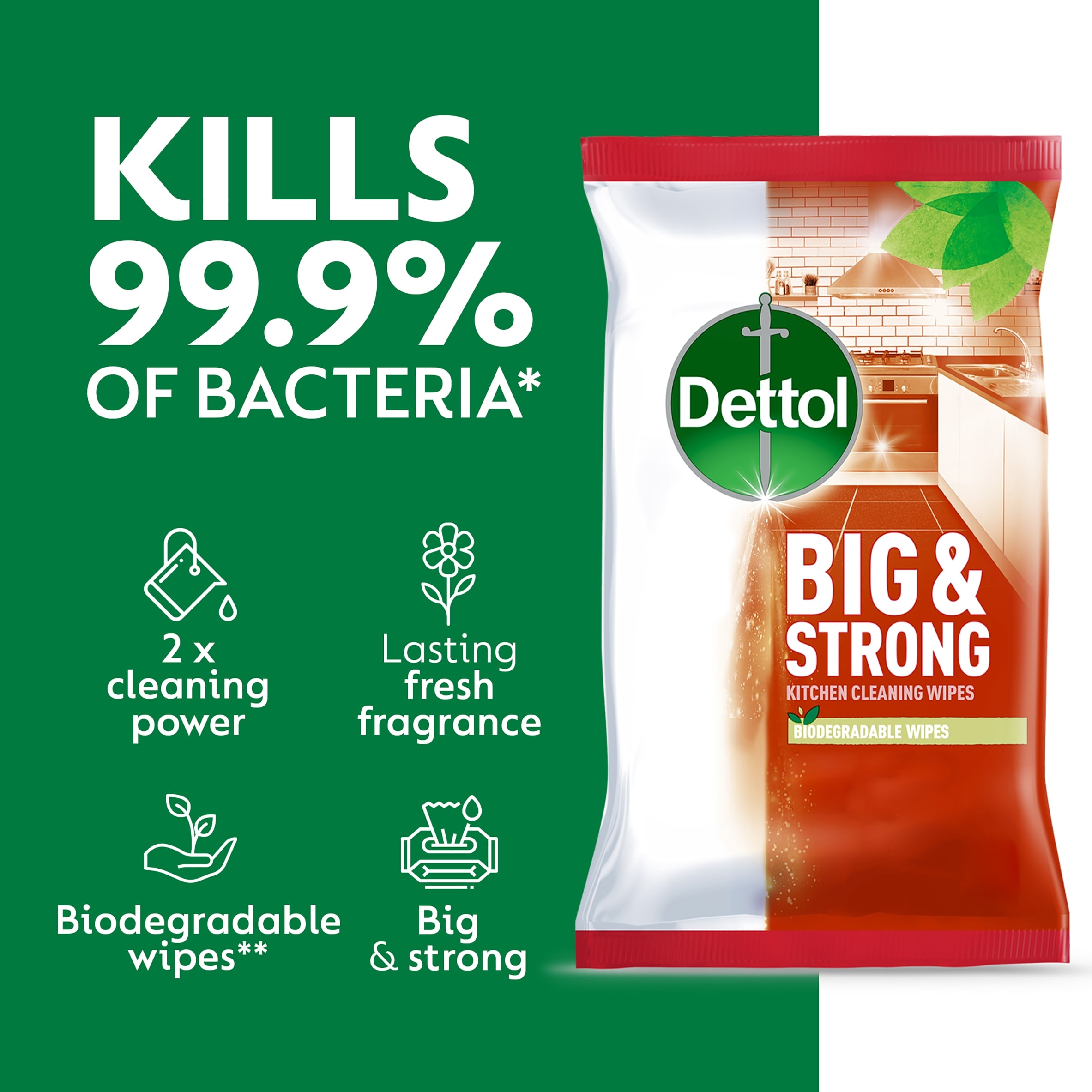 Dettol Big & Strong Kitchen Surface Cleaning Wipes 25 Pack thumbnail 3
