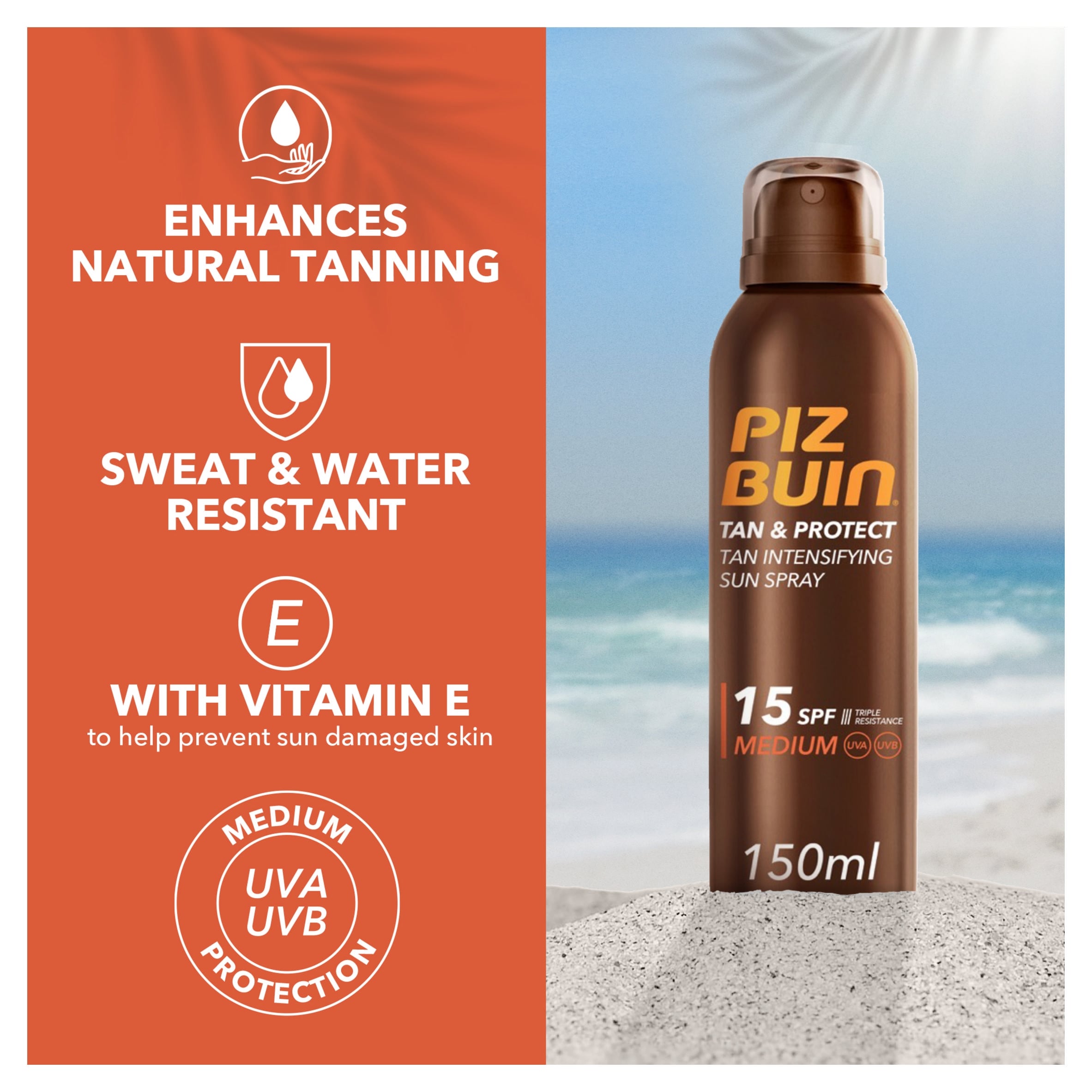 Piz Buin Tan & Protect Tan Intensifying Sun Cream Spray SPF15 150ml thumbnail 2