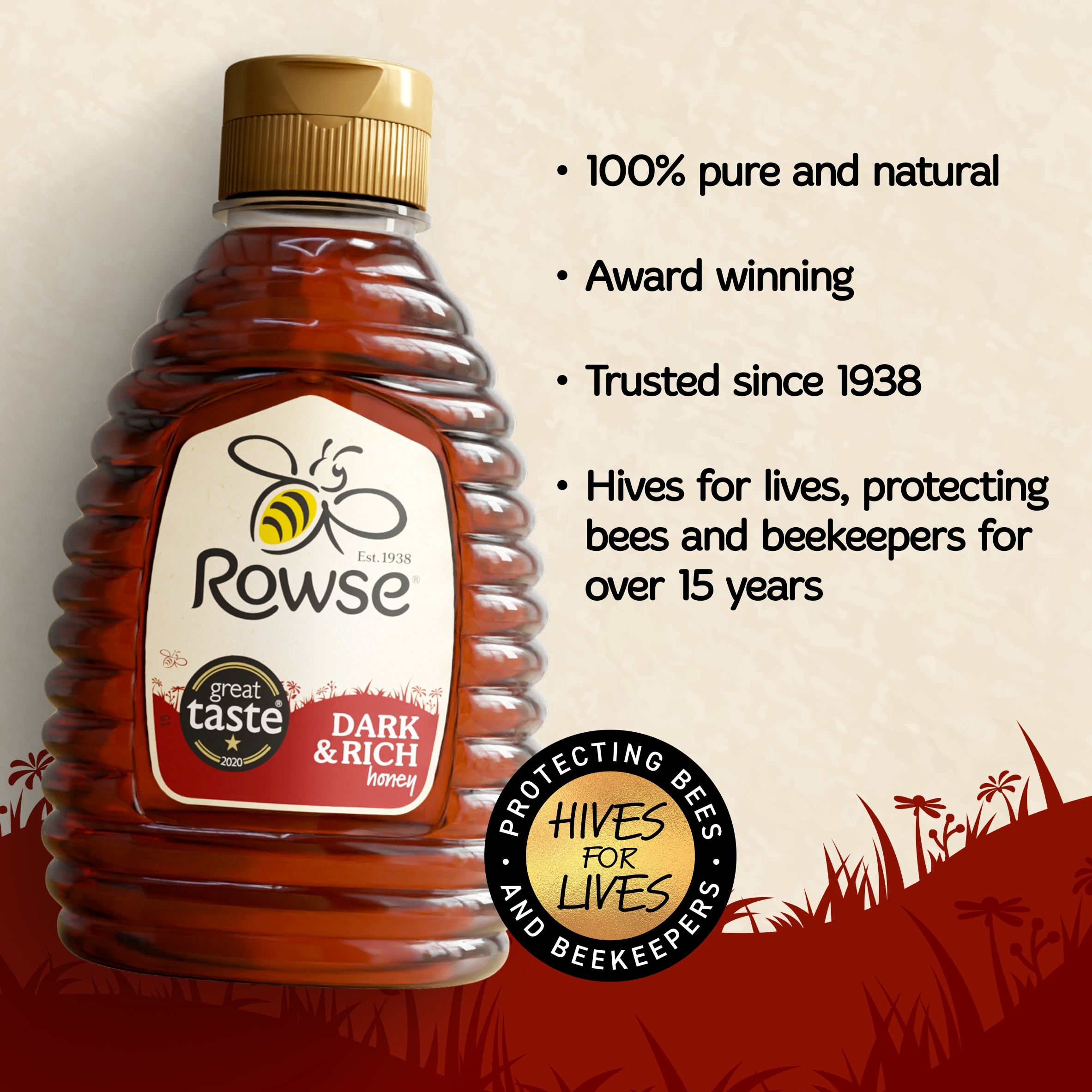 Rowse Squeezy Honey Dark & Rich 340G thumbnail 2