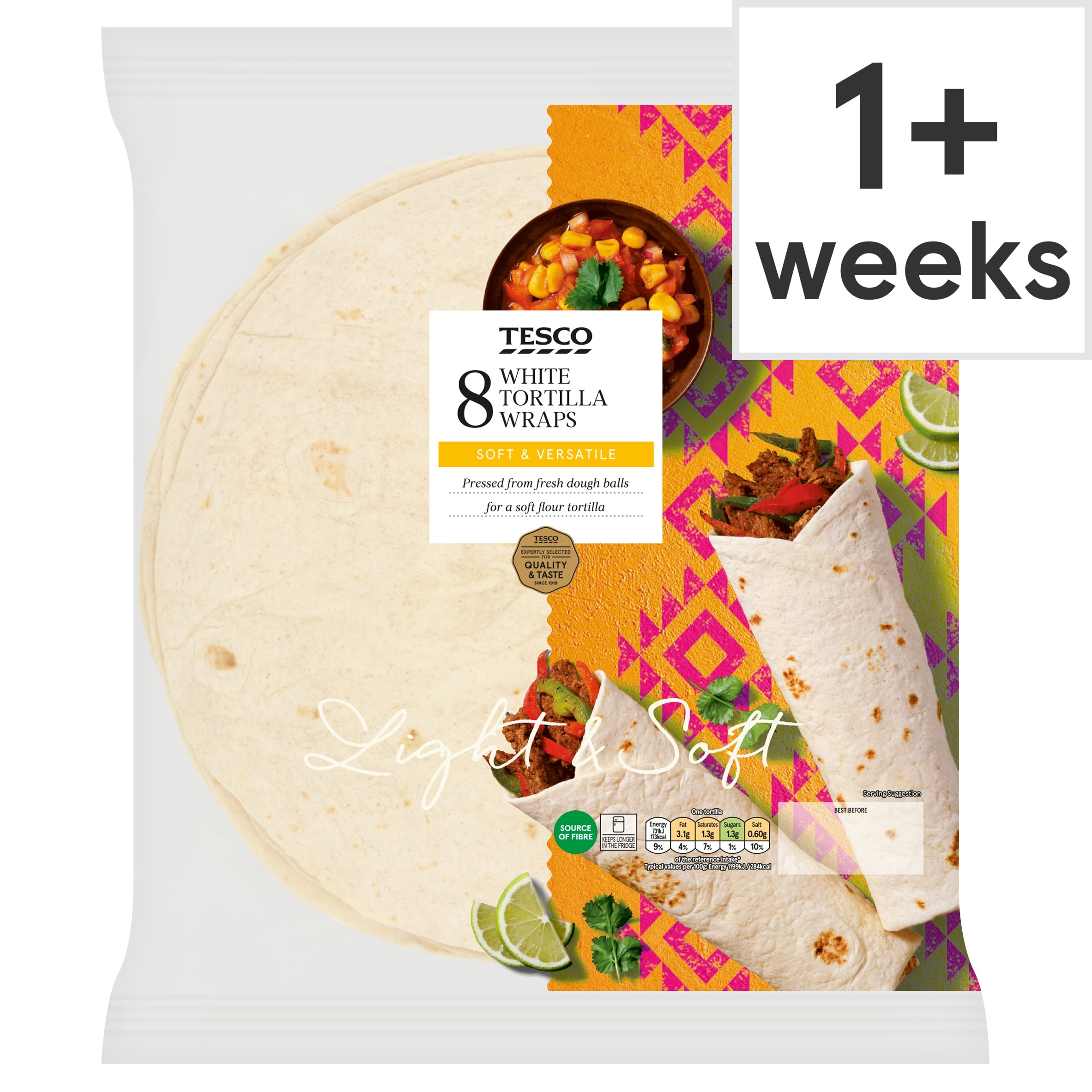 Tesco Plain White Tortilla Wraps 8 Pack
