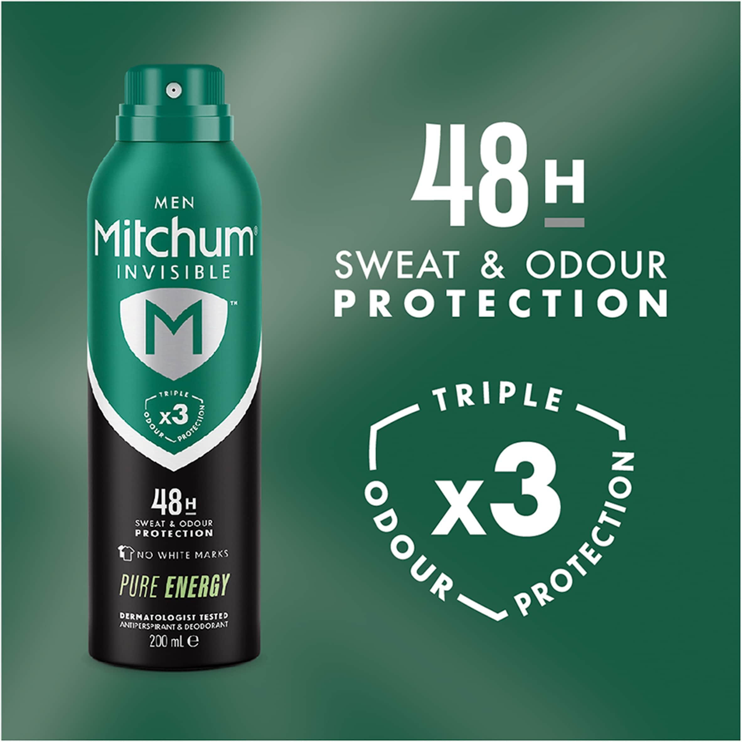 Mitchum Mens Pure Energy Antiperspirant Deodorant 200Ml thumbnail 3