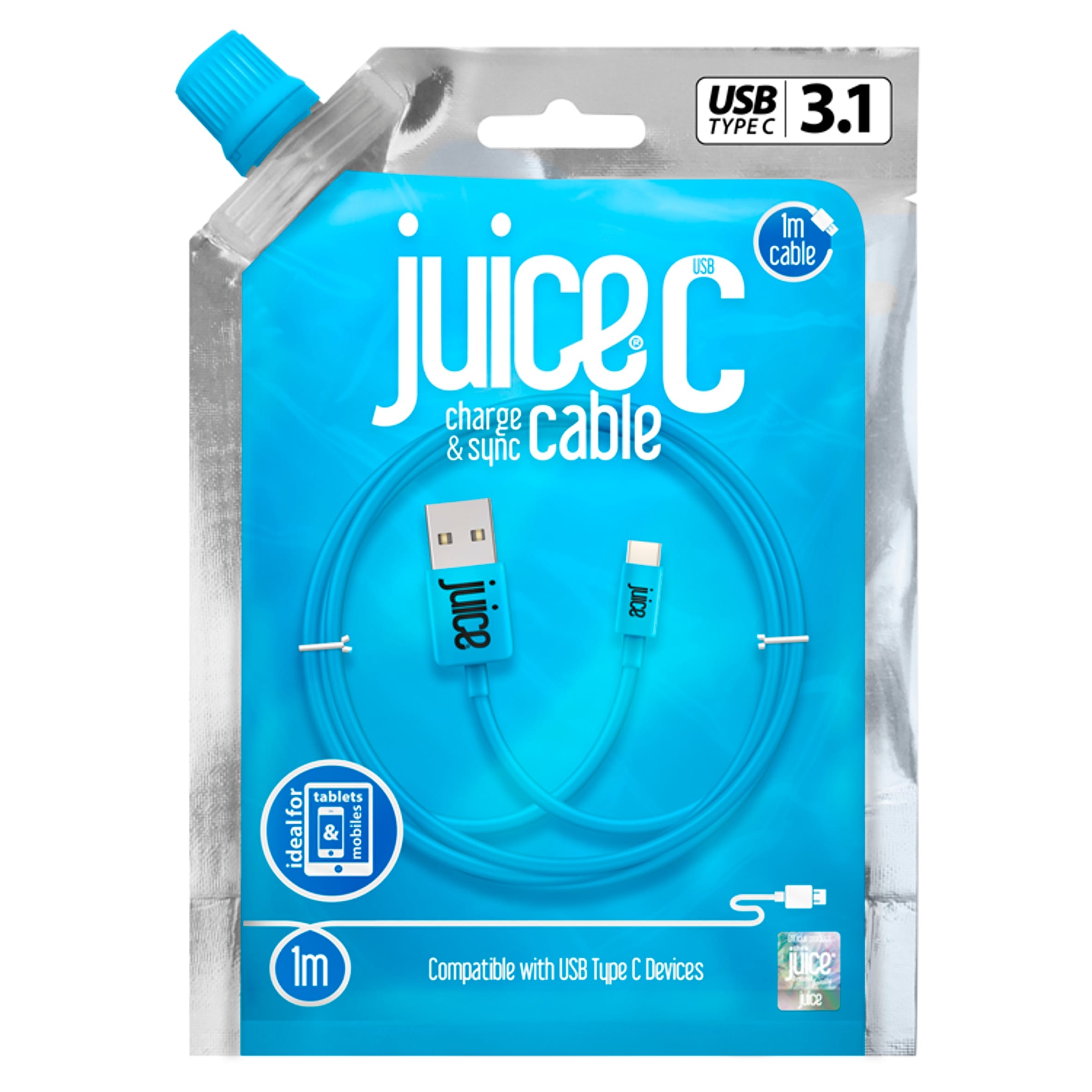 Juice USB C Phone Charger Cable 1M Aqua