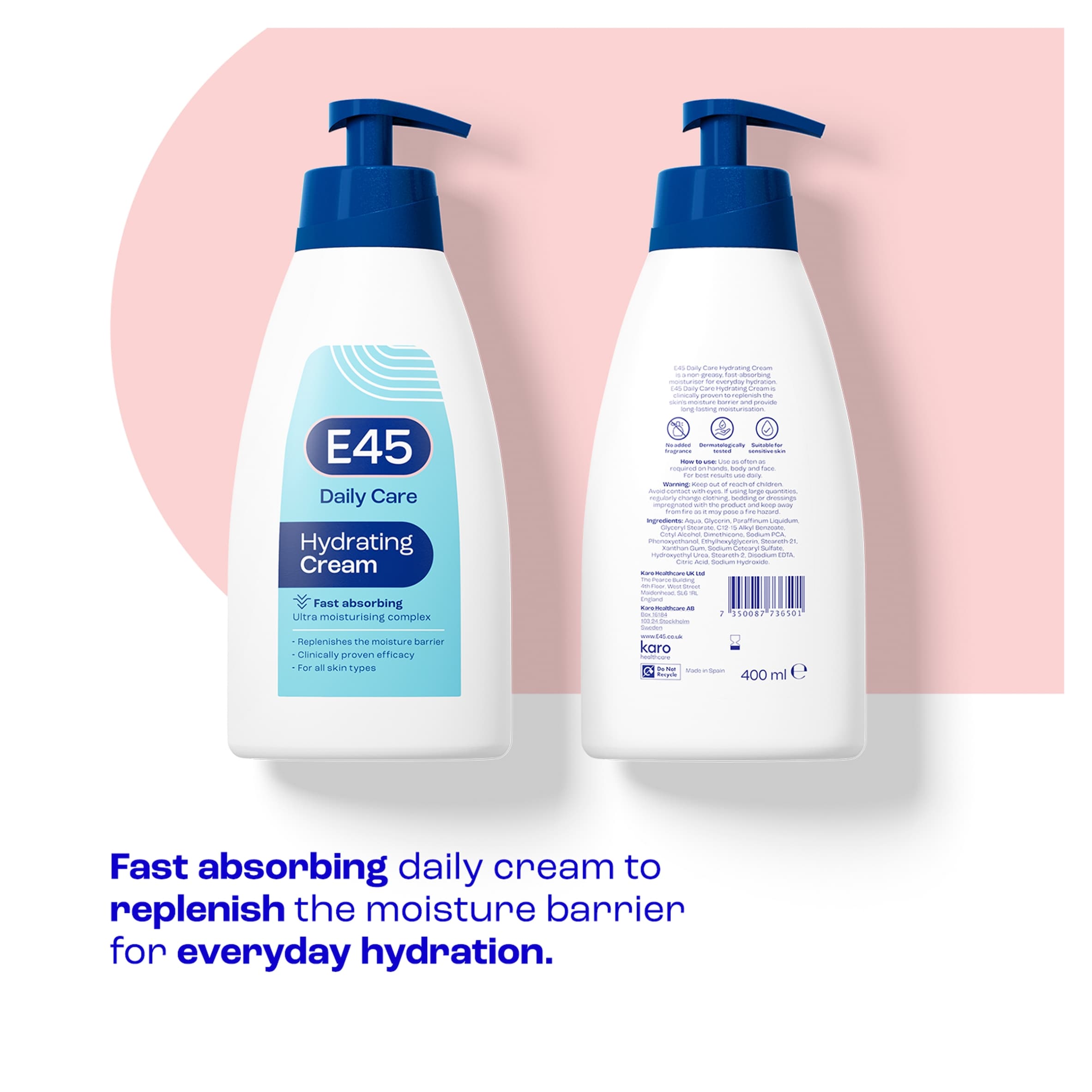 E45 Daily Moisturiser Body Cream for Dry & Sensitive Skin 400ml thumbnail 2