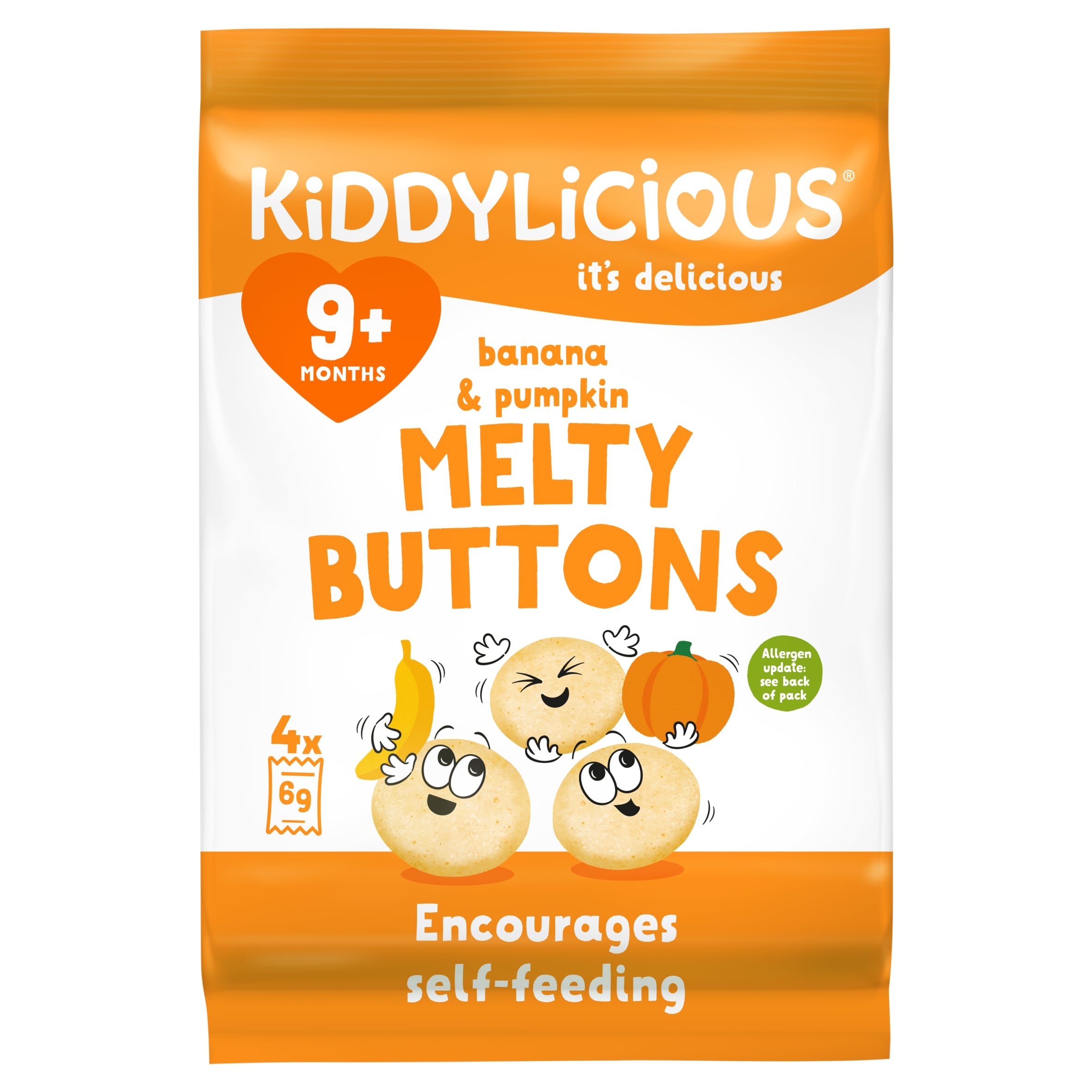 Kiddylicious Banana & Pumpkin Melty Buttons Baby Snacks Multi