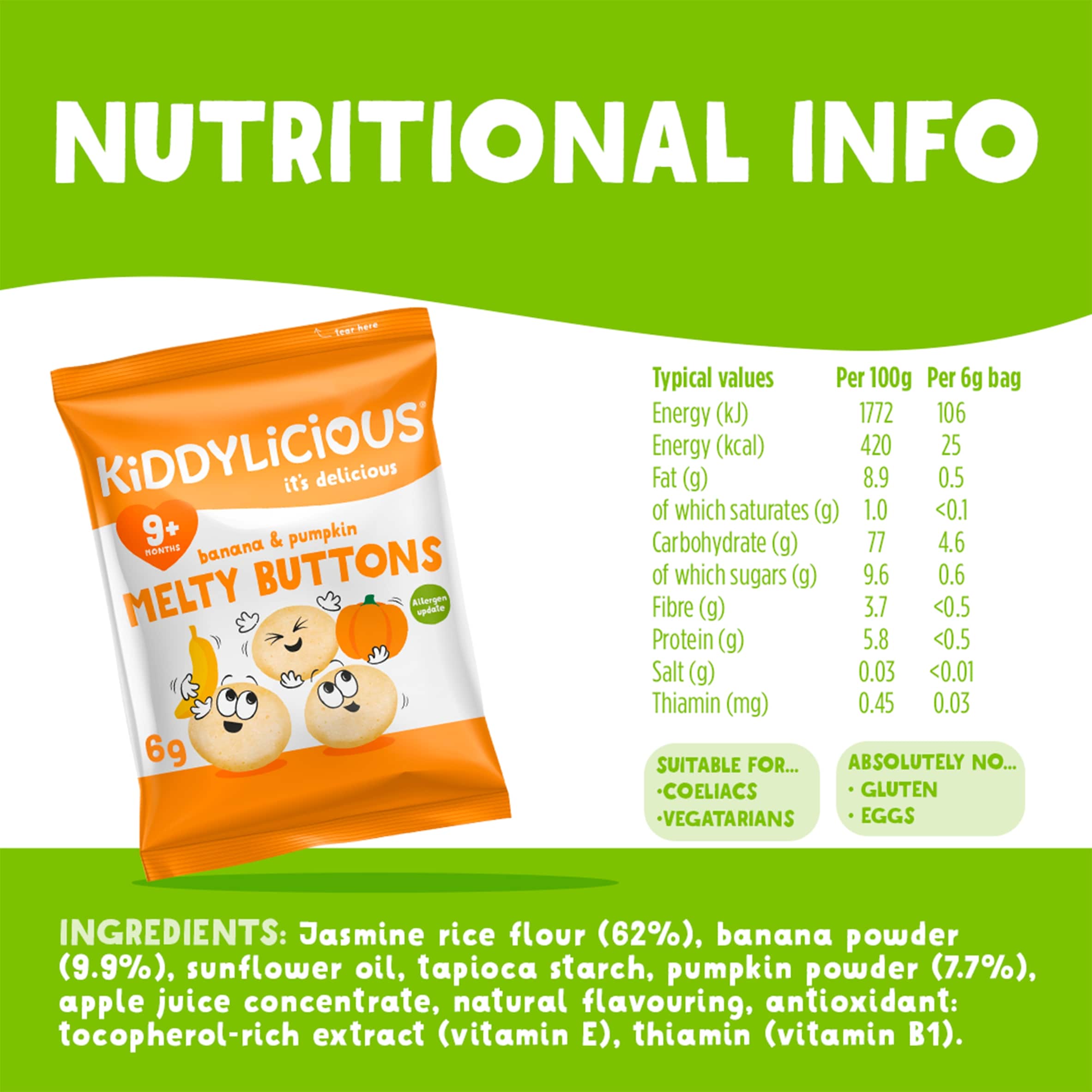 Kiddylicious Buttons Banana & Pumpkin 30G thumbnail 3