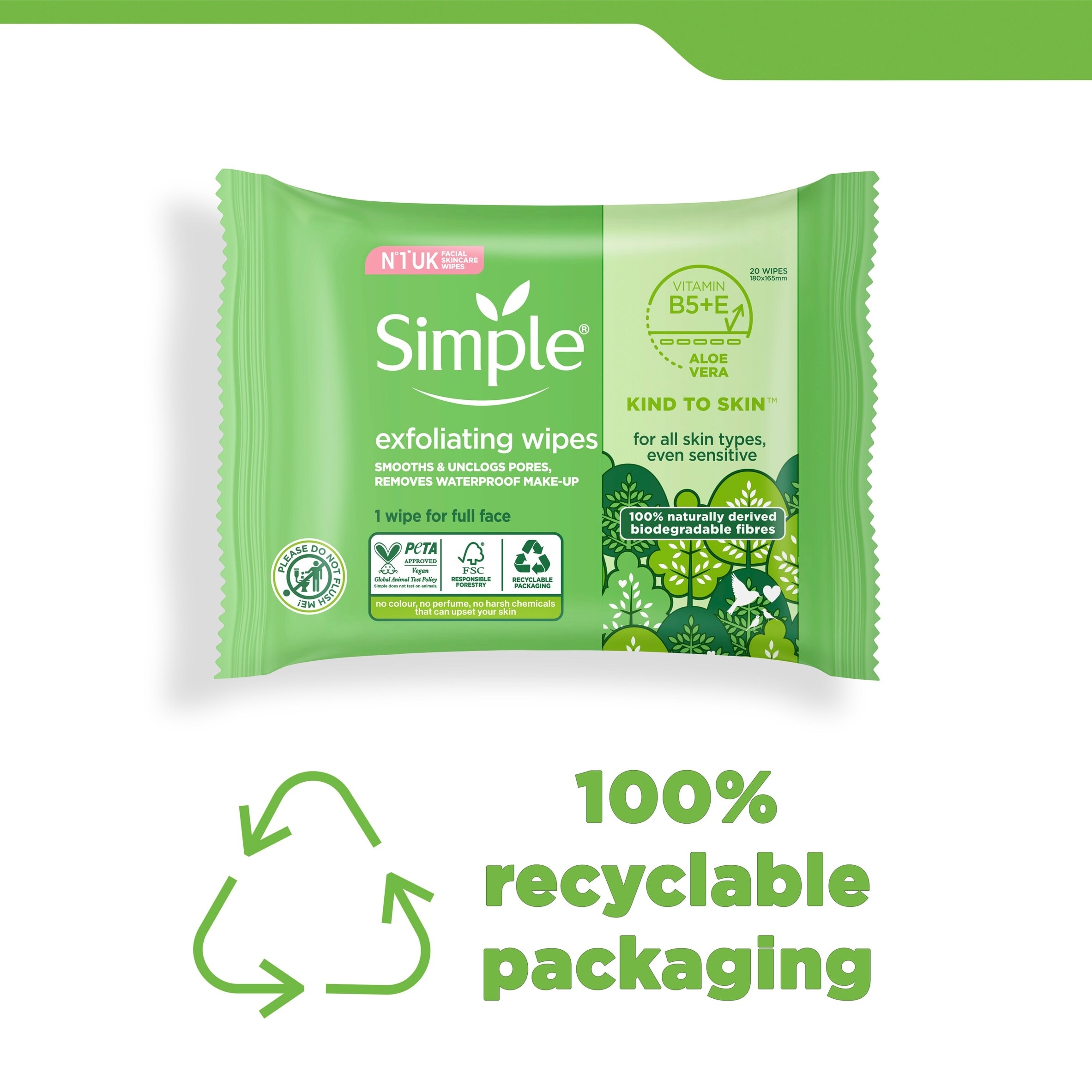 Simple Kind To Skin Exfoliating Wipes 20 Pack thumbnail 2