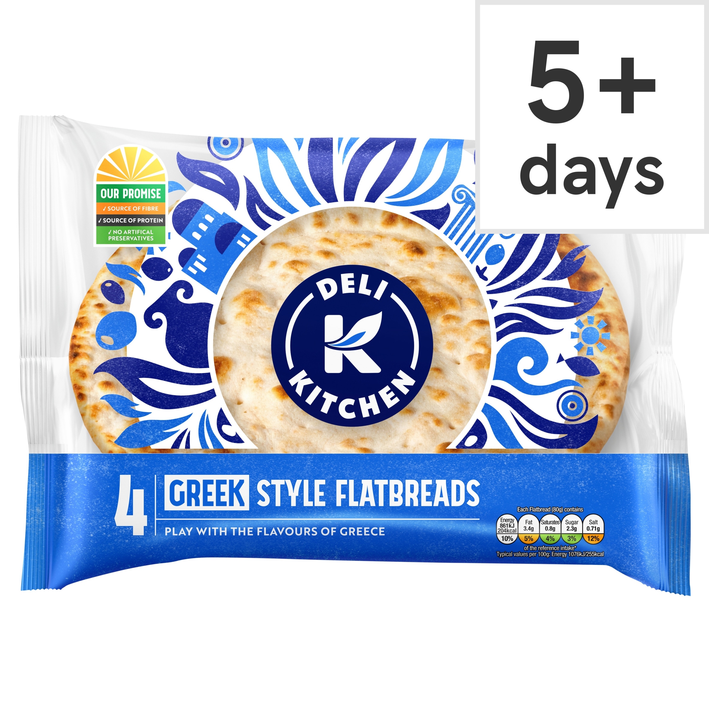 Deli Kitchen Greek Style Plain Flatbreads 4 Pack 320g