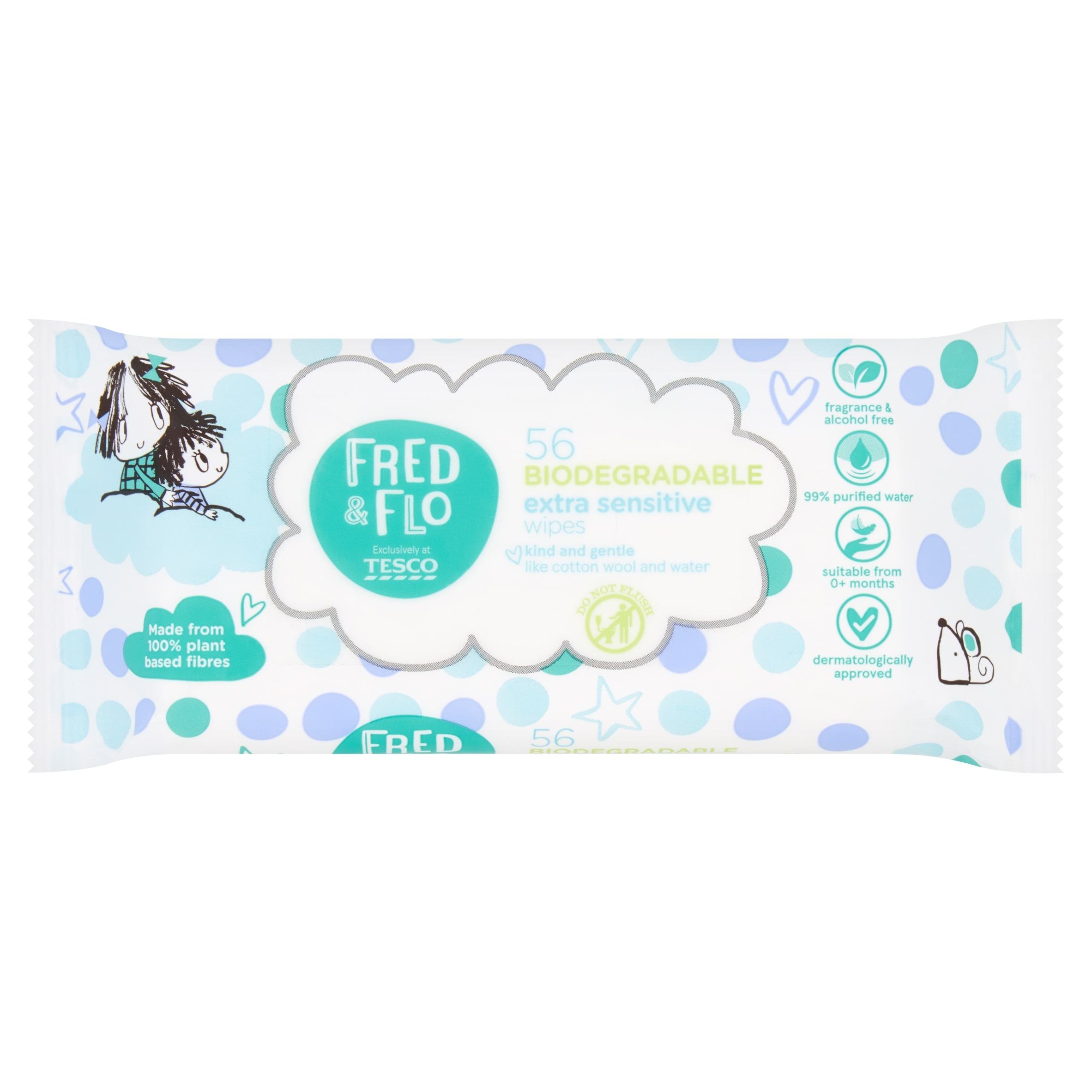 Fred & Flo Extra Sensitive Wipes 56 Pack