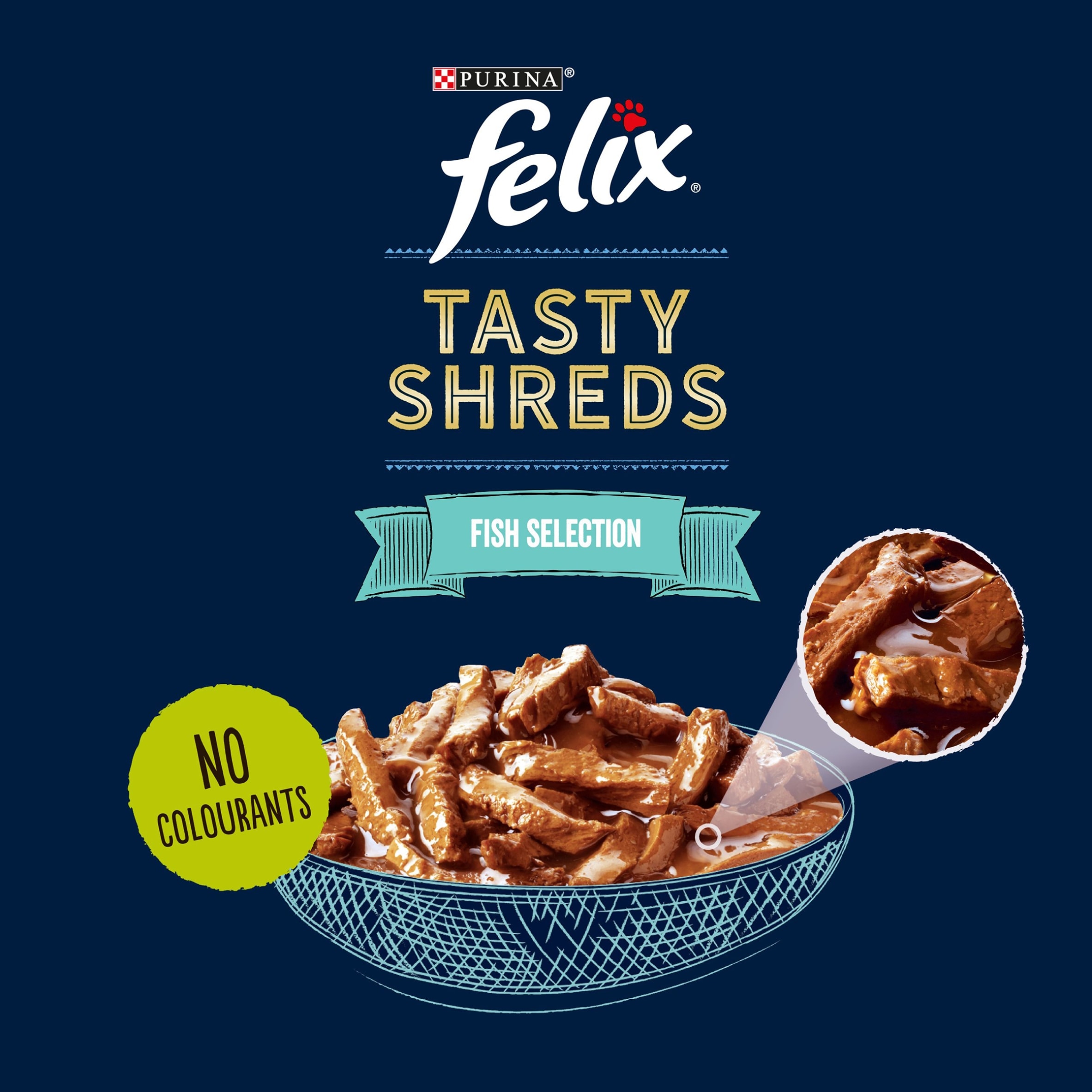 FELIX Tasty Shreds Fish Selection in Gravy Wet Cat Food 12x80g thumbnail 2