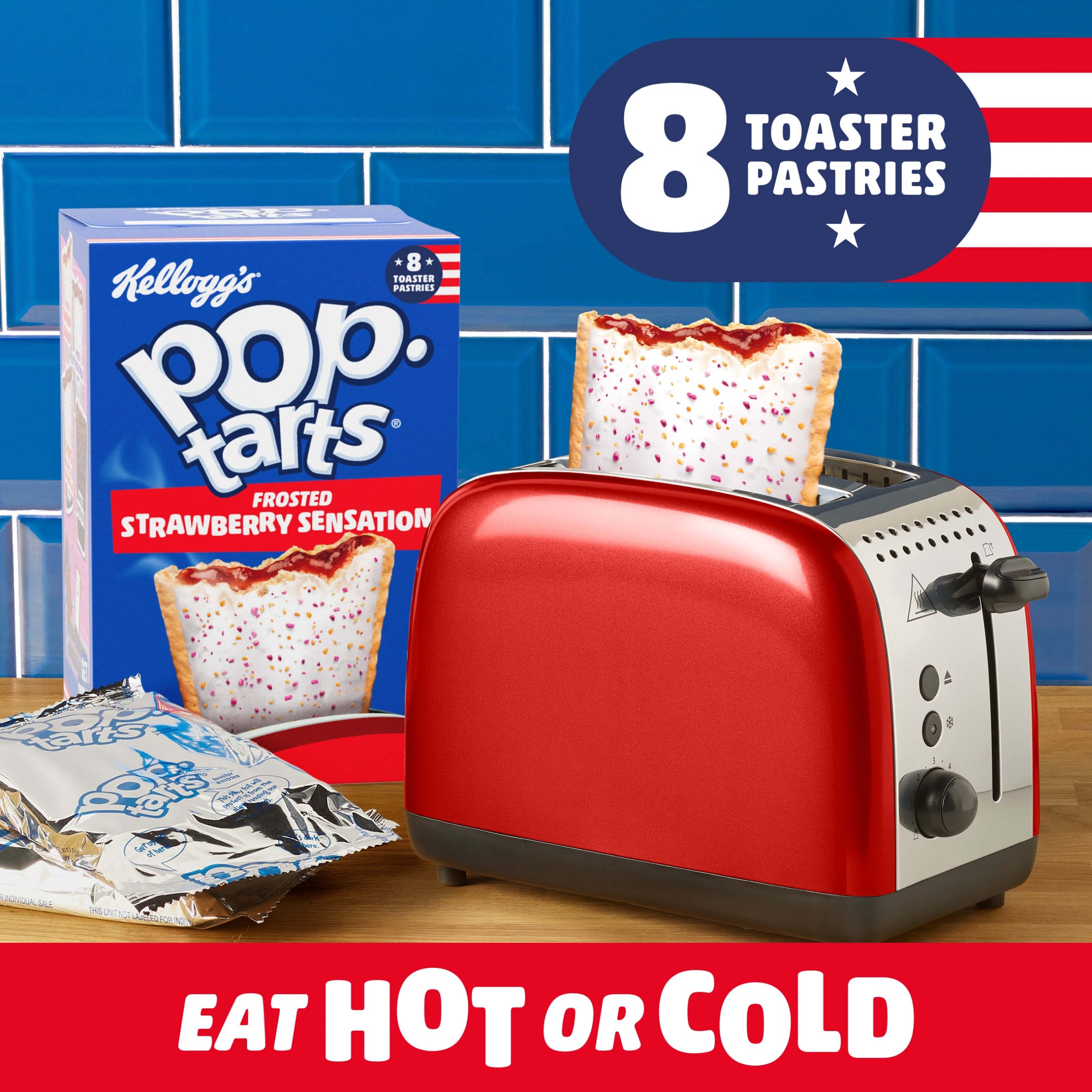 Kellogg's Pop Tarts Strawberry Sensation Pastry Snacks 8x48g thumbnail 2