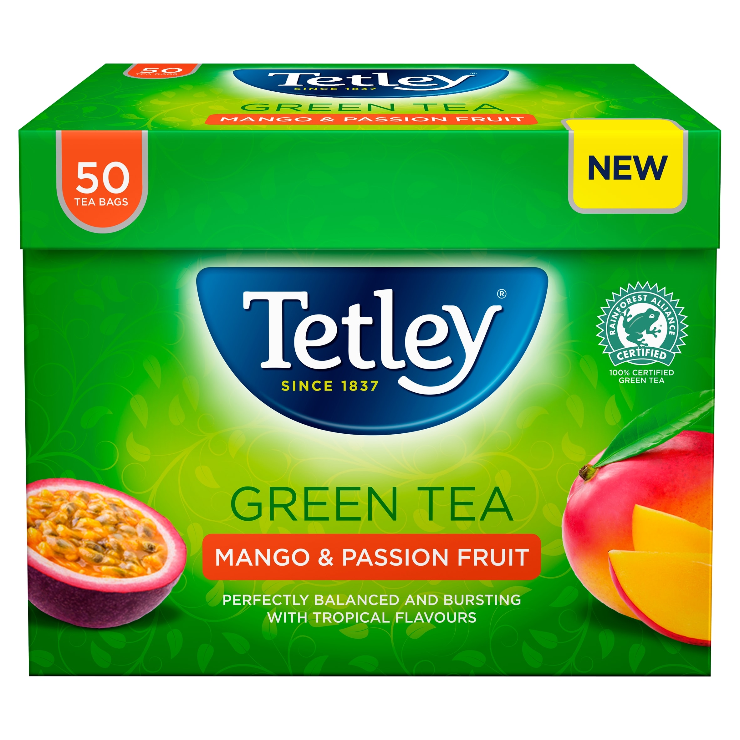 Tetley Green Tea Mango & Passion Fruit 50 Tea Bags 100G thumbnail 2