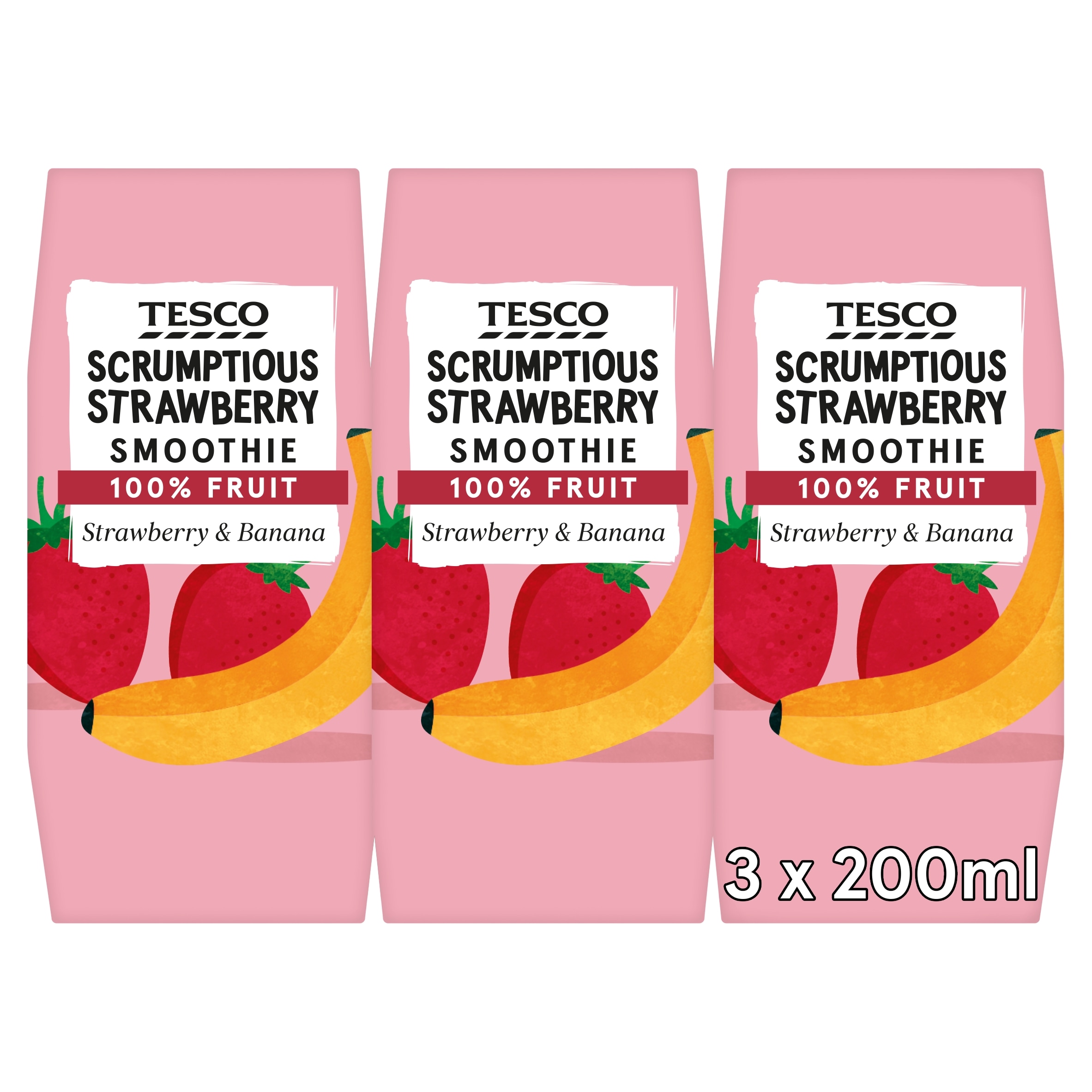 Tesco Scrumptious Strawberry Smoothie 3X200ml