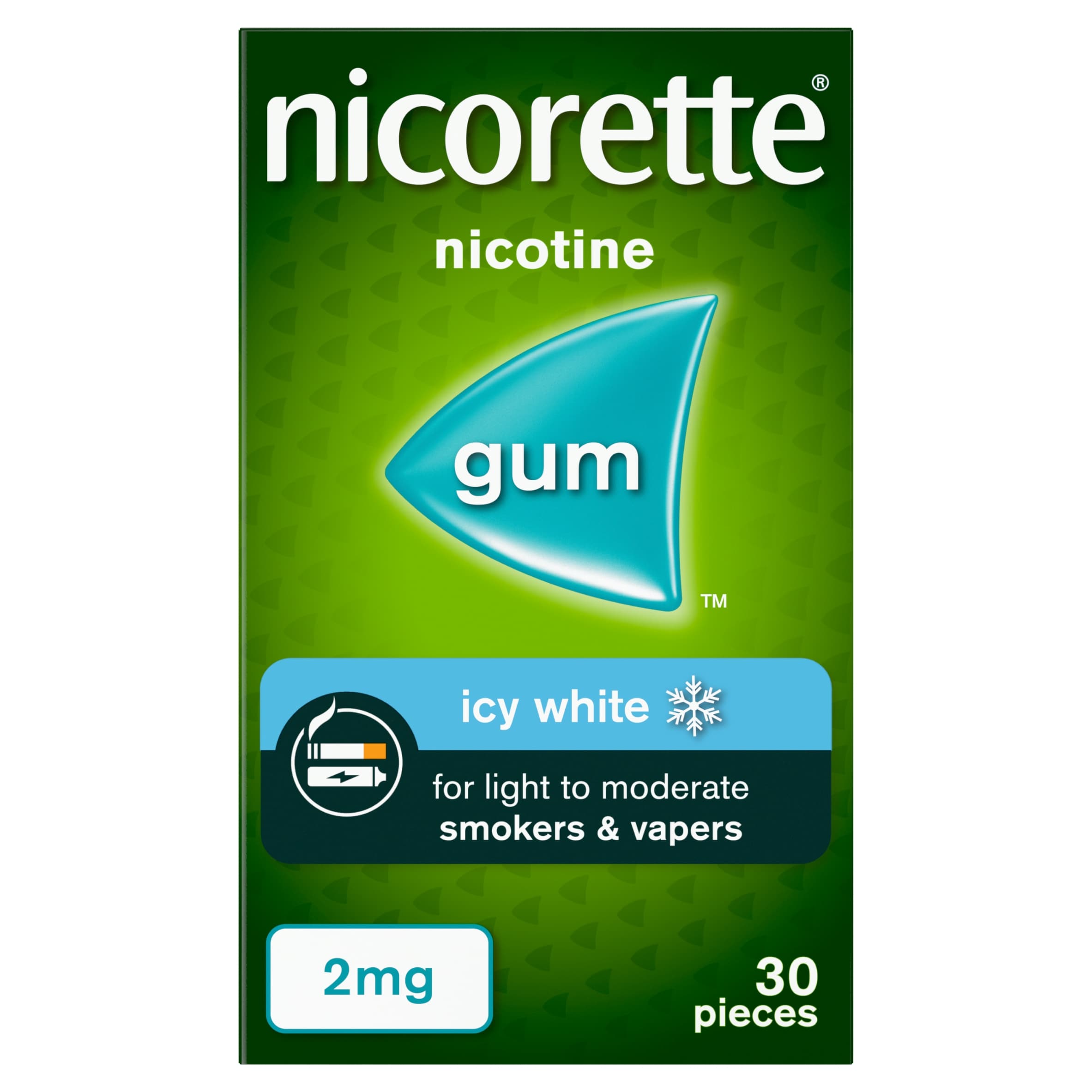 Nicorette Stop Smoking Aid 2mg Nicotine Gum - Icy White 30s