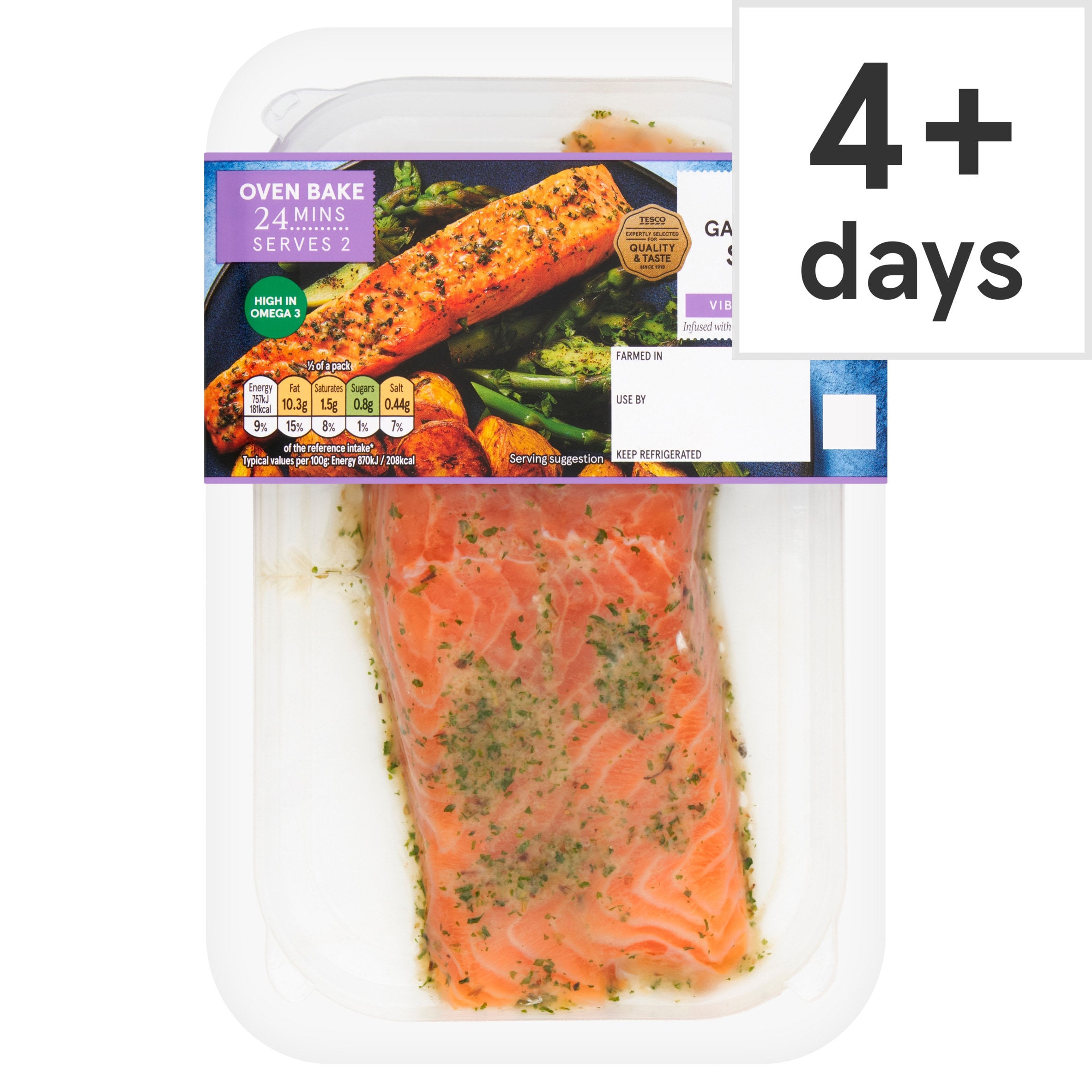 Tesco 2 Garlic & Herb Infused Salmon Fillets 230G