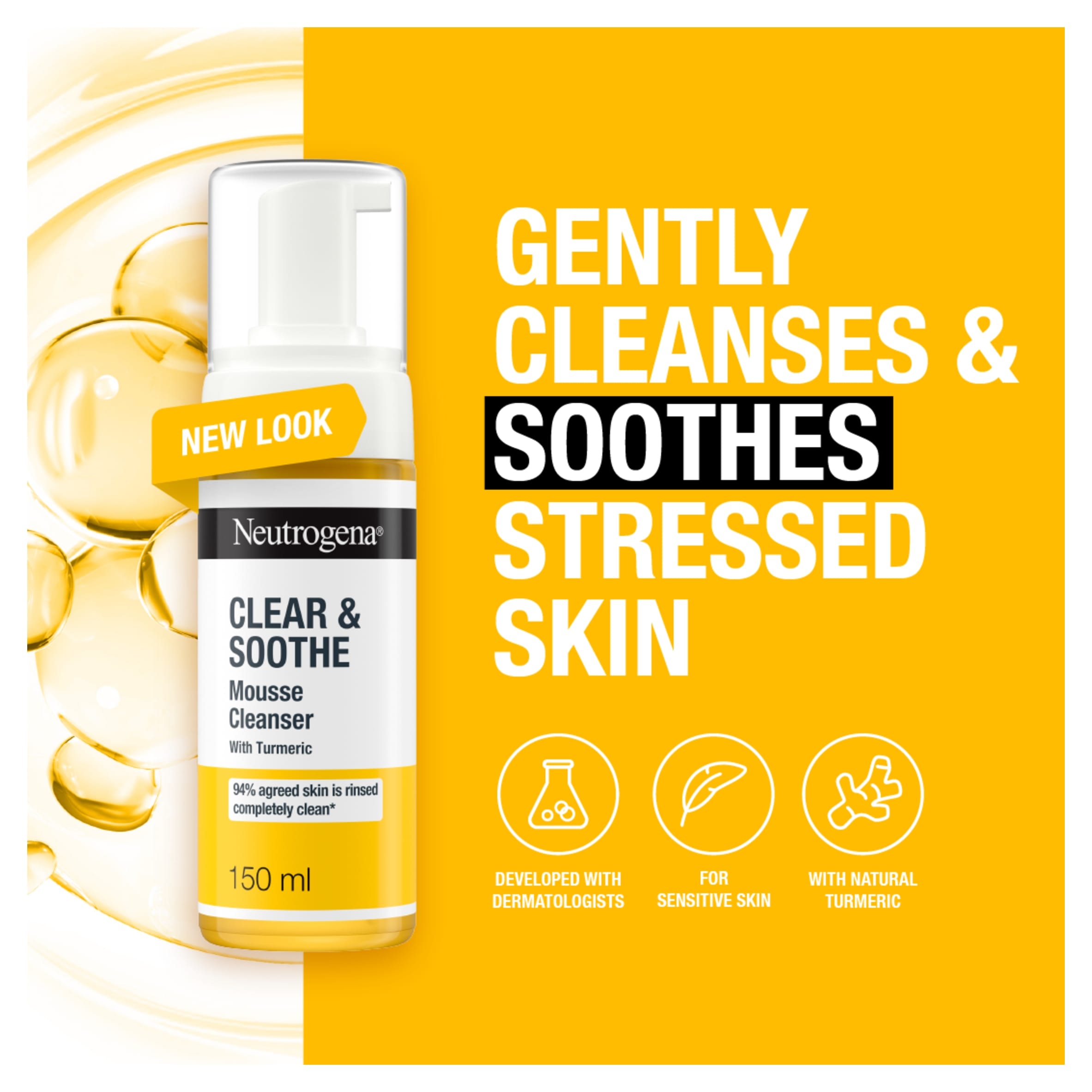 Neutrogena Clear & Soothe Mousse Cleanser Face Wash with Turmeric 150ml thumbnail 2