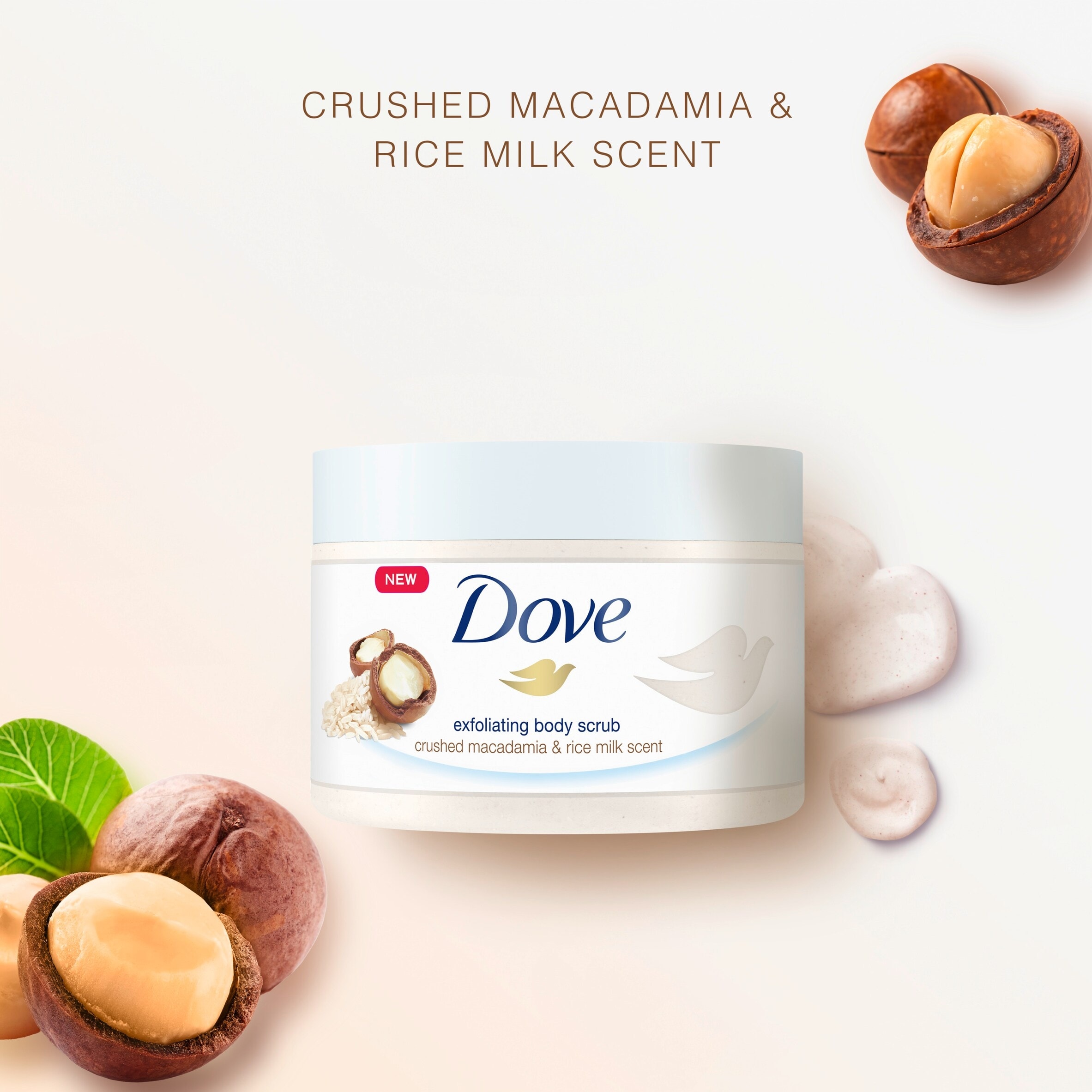 Dove Crushed Macadamia & Rice Milk Exfoliating Body Scrub 225ml thumbnail 2
