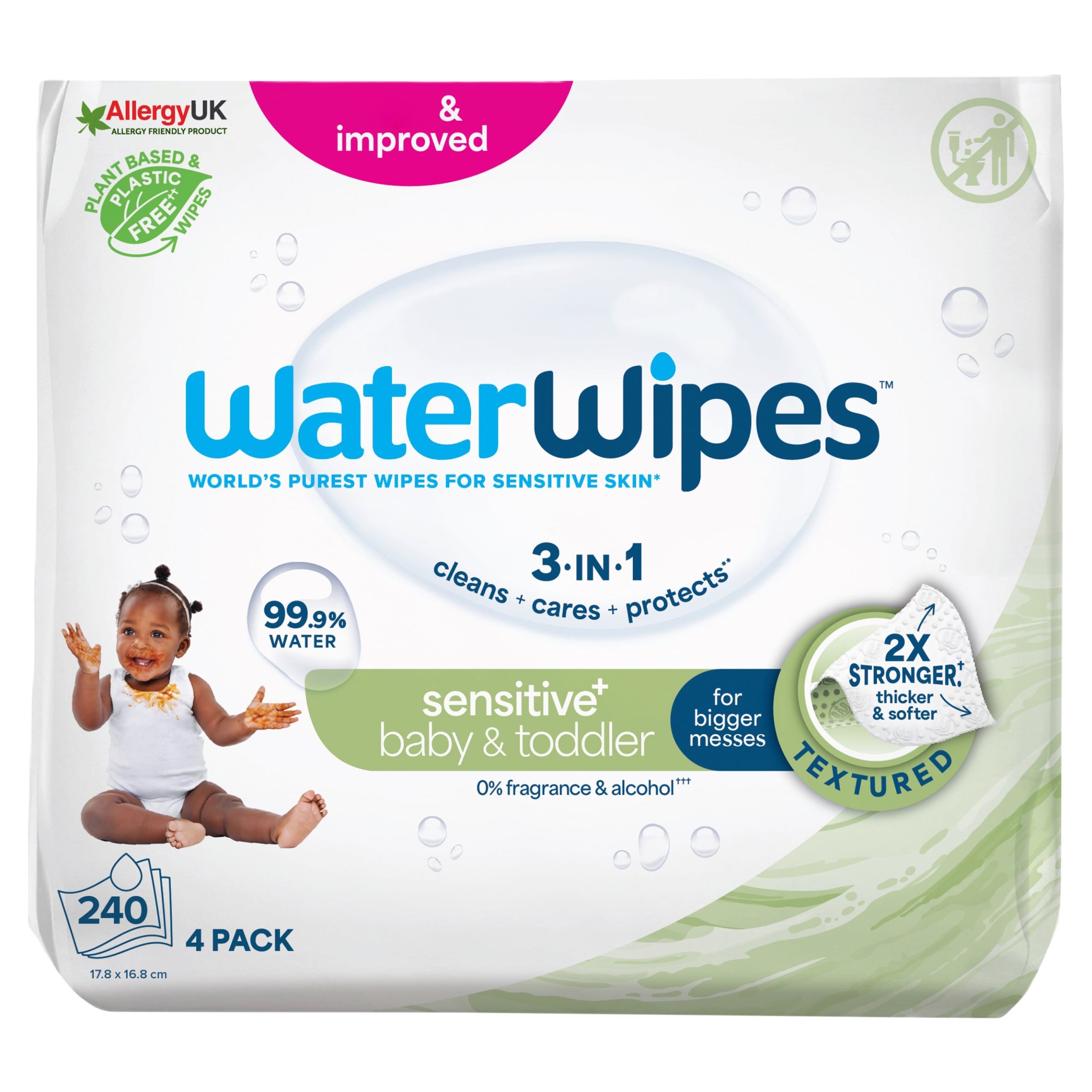 WaterWipes Baby Wipes Sensitive Weaning Plastic Free Wipes 240 Wipes