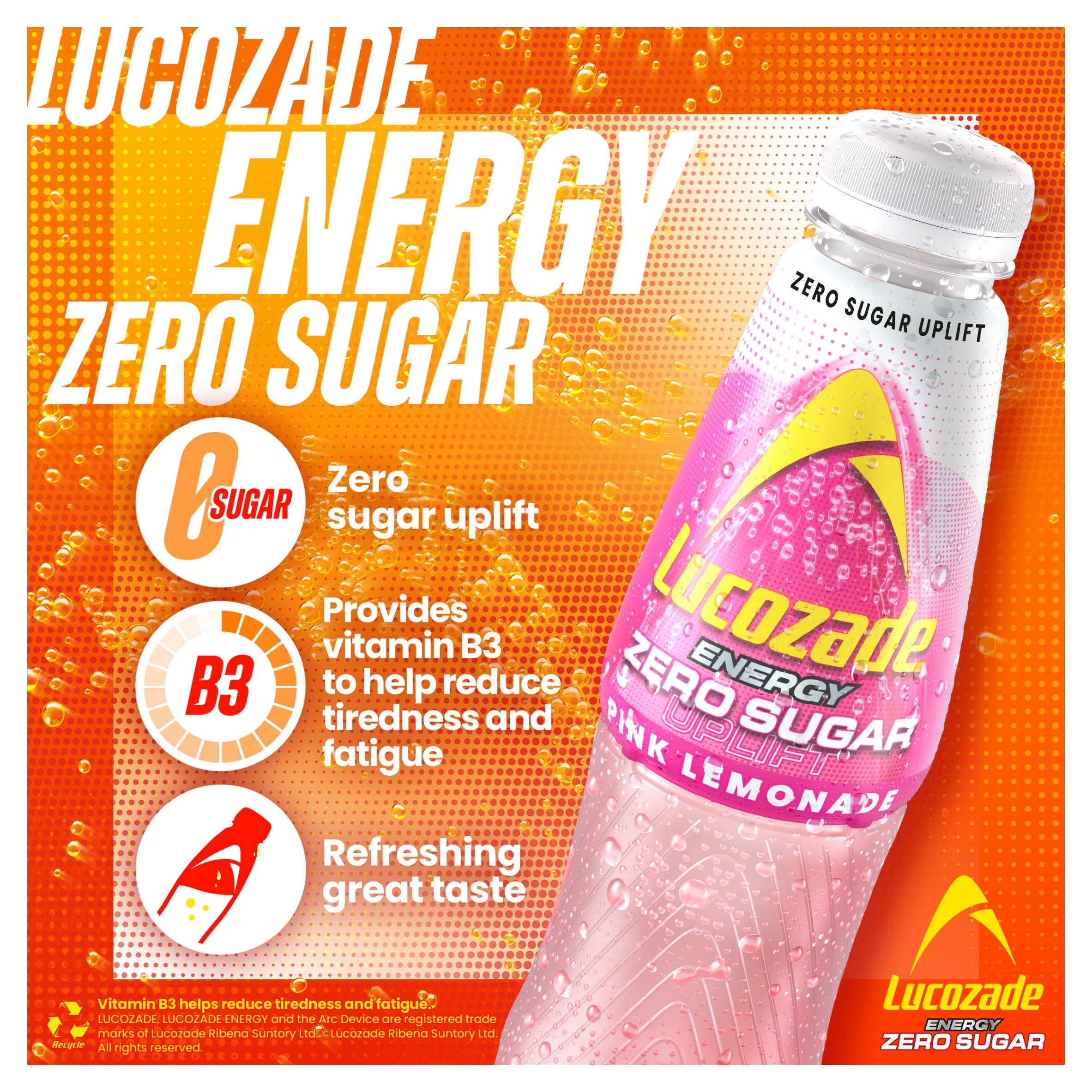 Lucozade Zero Pink Lemonade 4 X 380Ml thumbnail 2