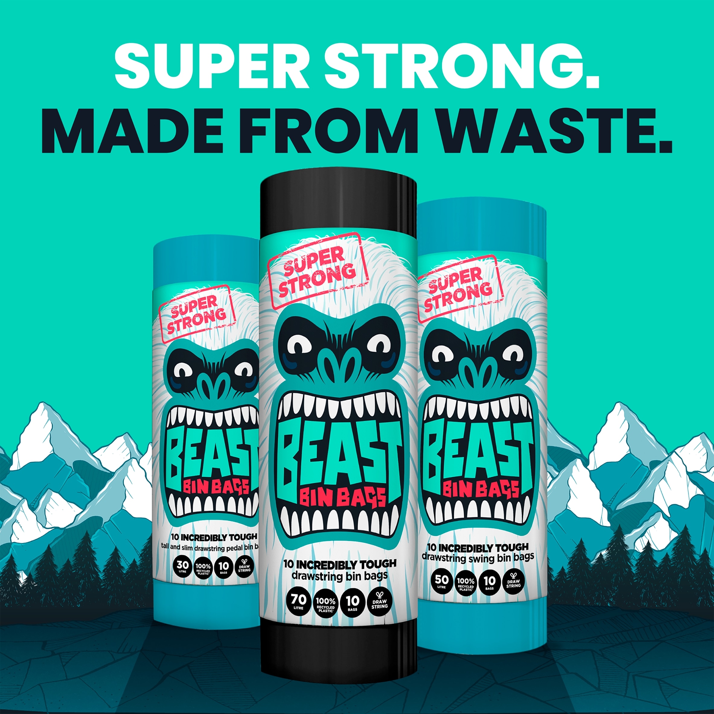 Beast Super Strong 30L Tall & Slim Bin Bags 10 Pack thumbnail 2