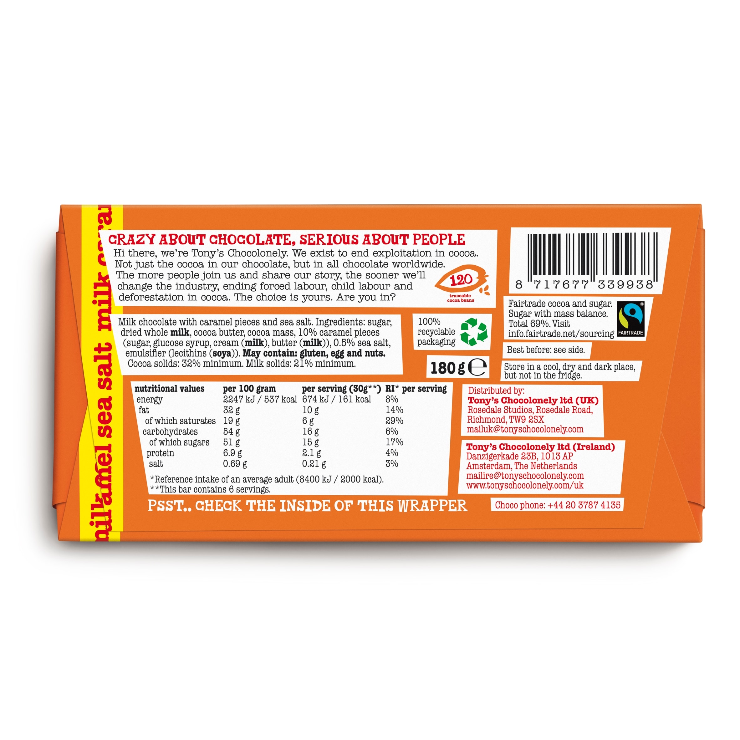 Tony's Chocolonely Milk Chocolate Caramel Sea Salt 180G thumbnail 2