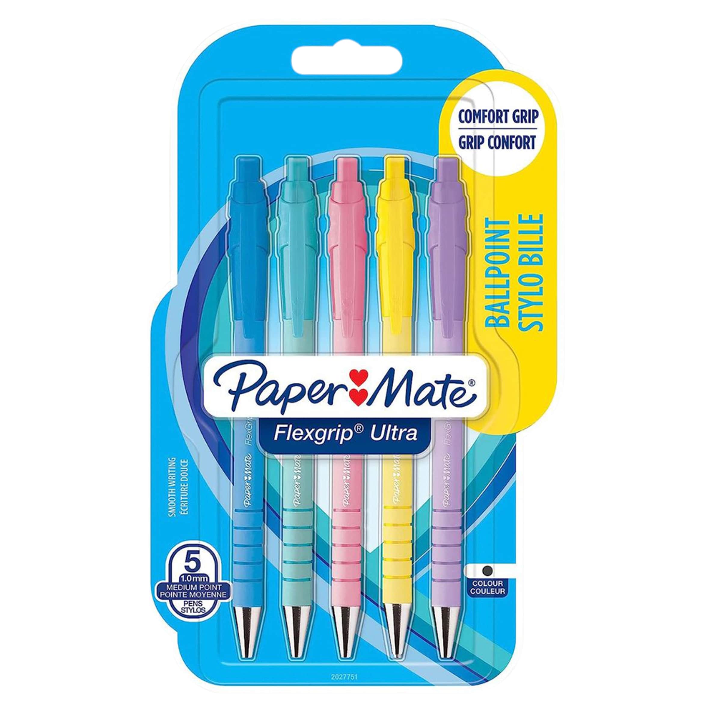 Paper Mate Flexgrip Ultra Ballpoint Pens, Pastel, 5 Count