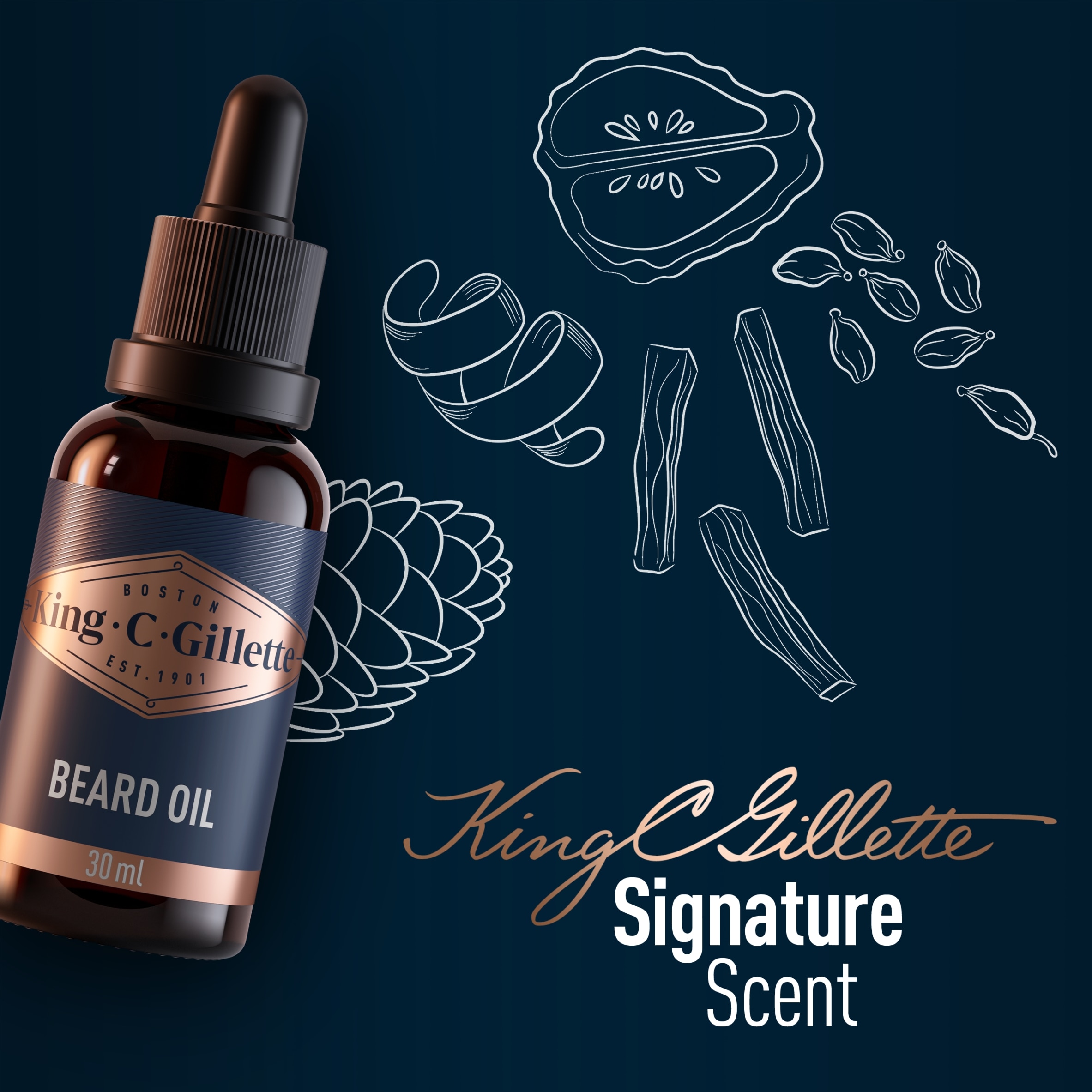 King C. Gillette Beard Oil, Infused With Signature Scent, Plant-Based Ingredients, 30ml thumbnail 2