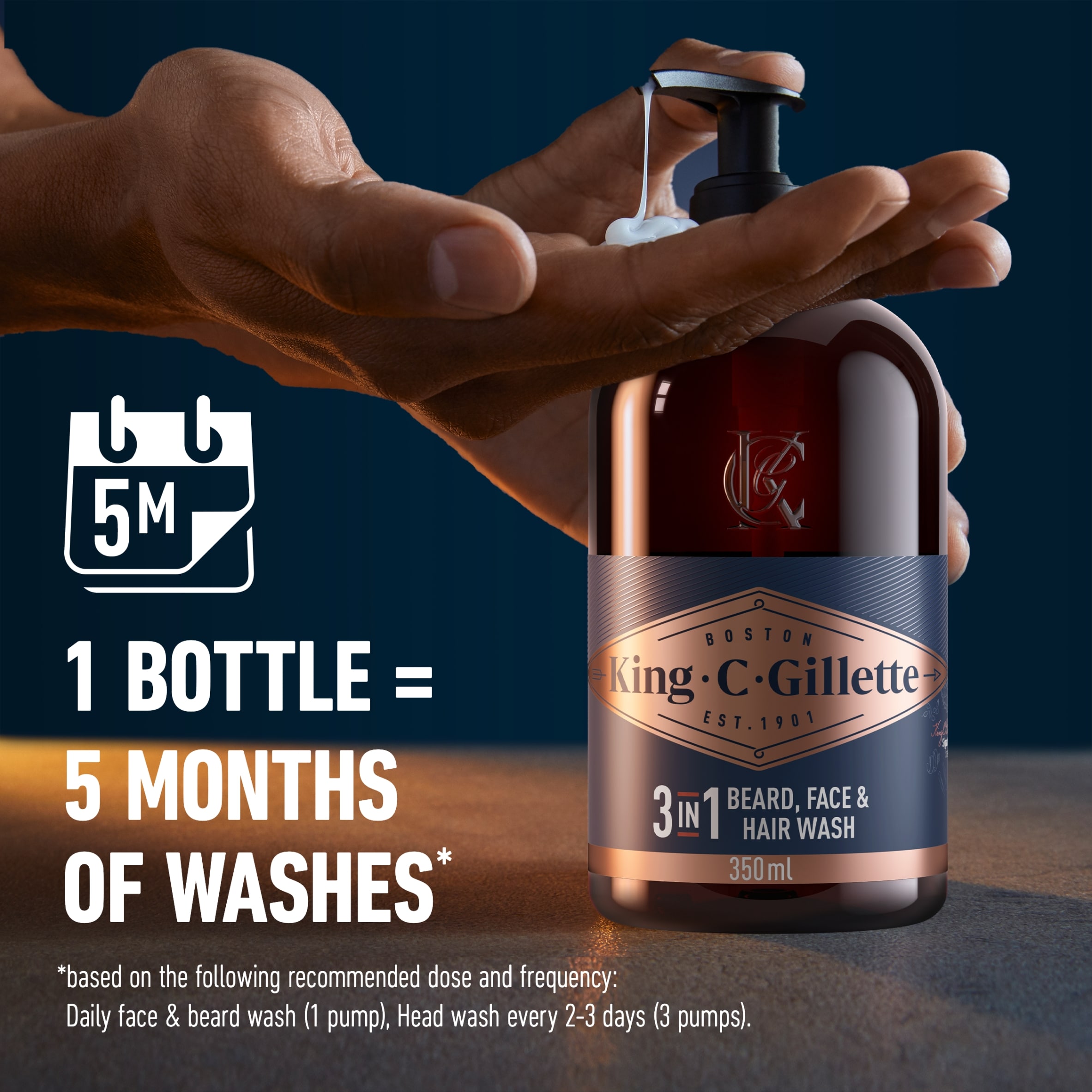 King C. Gillette 3in1 Beard, Face & Hair Wash, With King C. Gillette Signature Scent,350ml thumbnail 5
