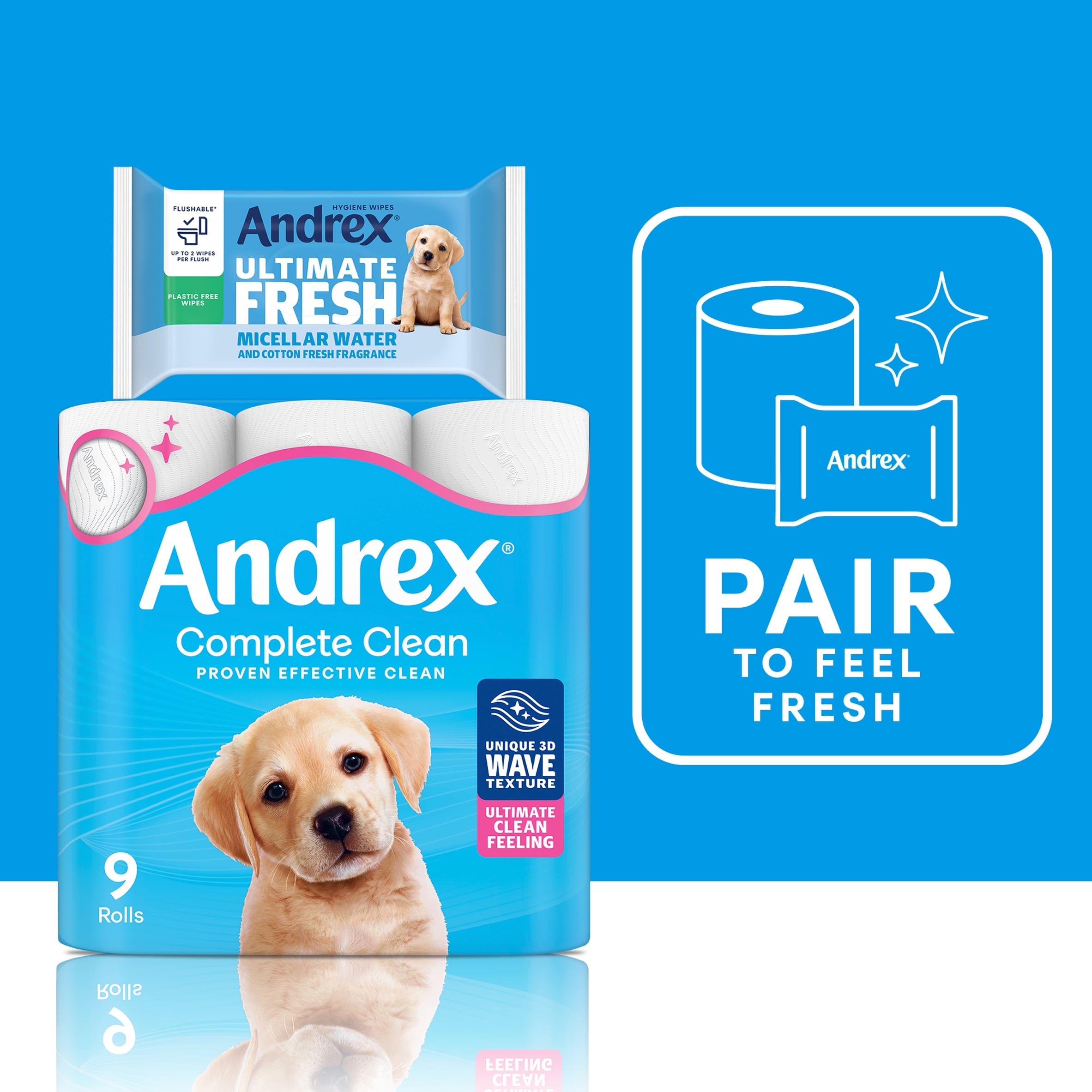Andrex Complete Clean Toilet Tissue Standard Rolls 9 Rolls thumbnail 2