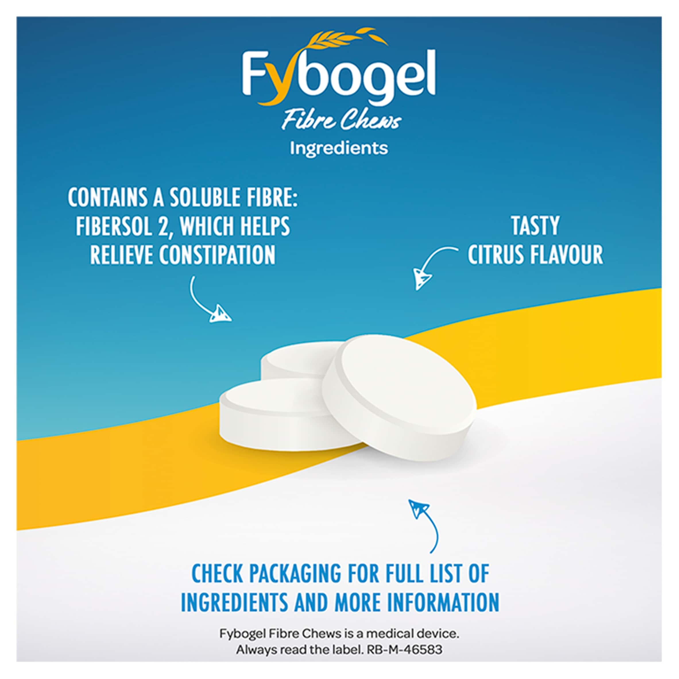 Fybogel Fibre Chews Citrus - Fiber Supplement & Constipation Relief Tablets 60s thumbnail 4