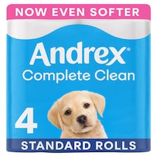 Andrex Complete Clean Toilet Tissue Standard Rolls 4 Rolls