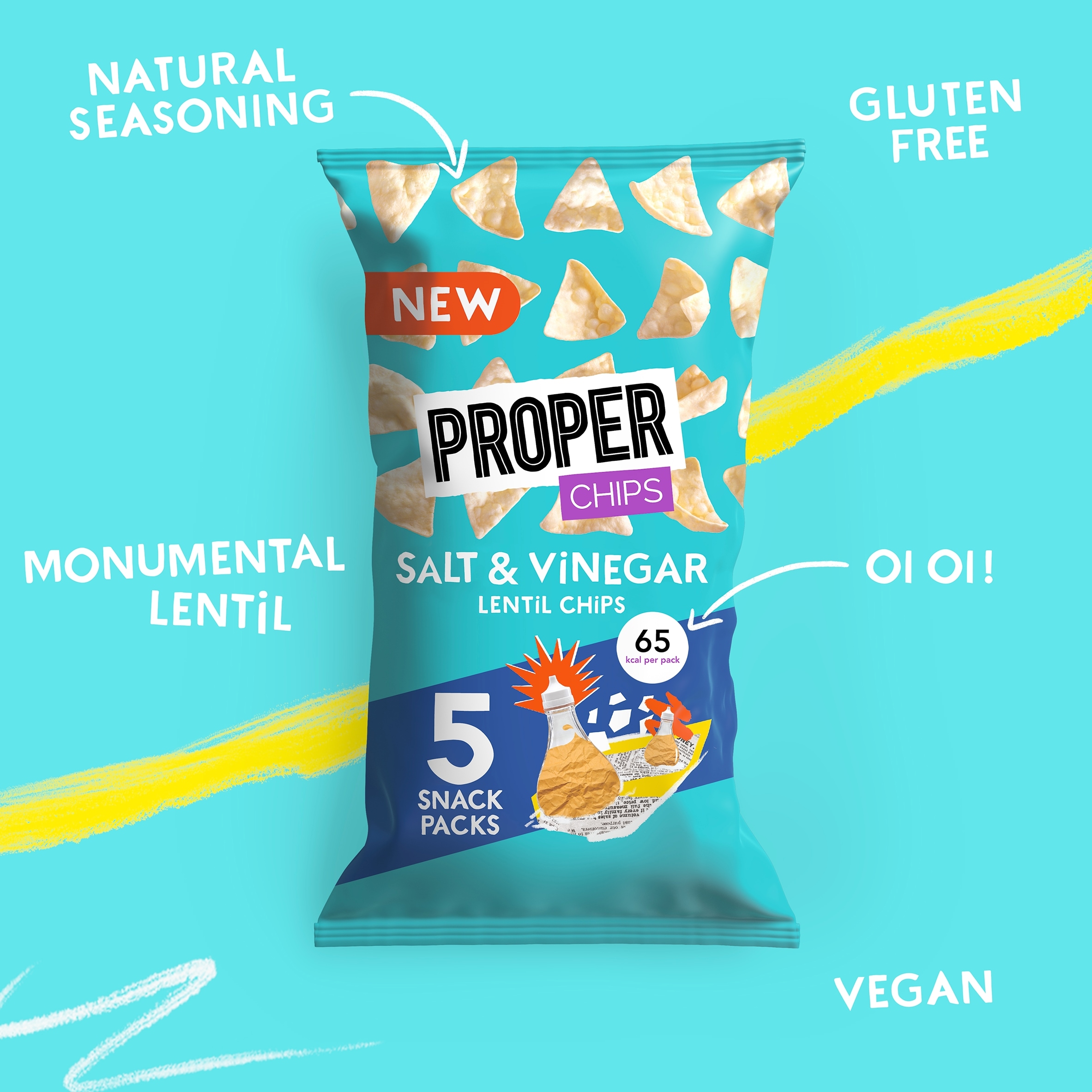 Proper Chips Salt & Vinegar Lentil Chips 5 X 14G thumbnail 2