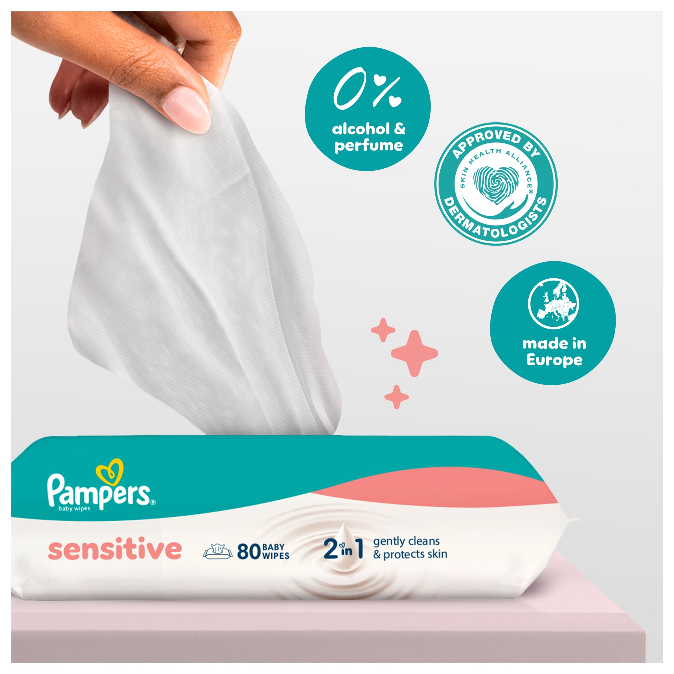 Pampers Sensitive Baby Wipes 0% Plastic 12X52 Wipes thumbnail 4