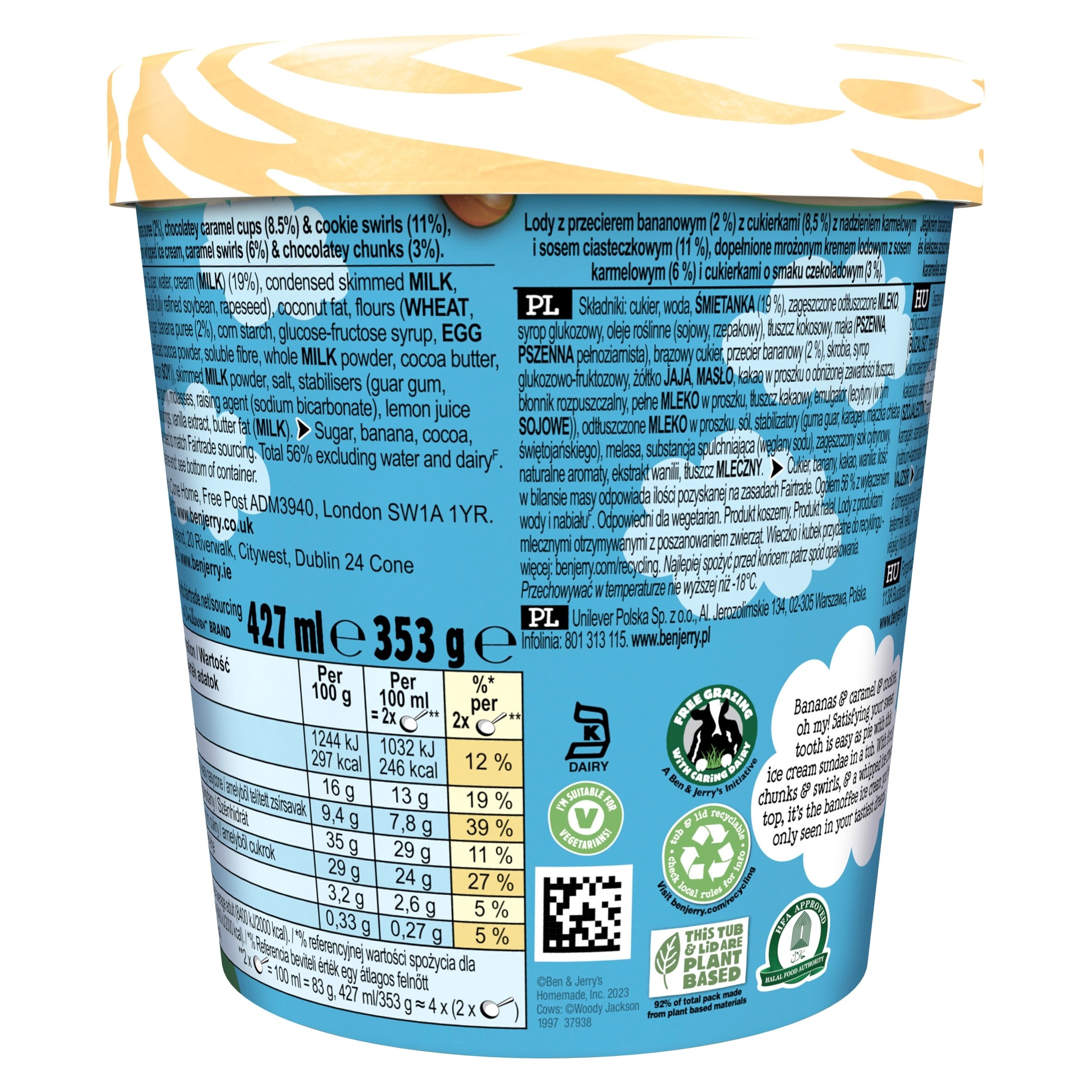 Ben & Jerry's Sundae Oh My Banoffee Pie Ice Cream Tub 427ml thumbnail 2