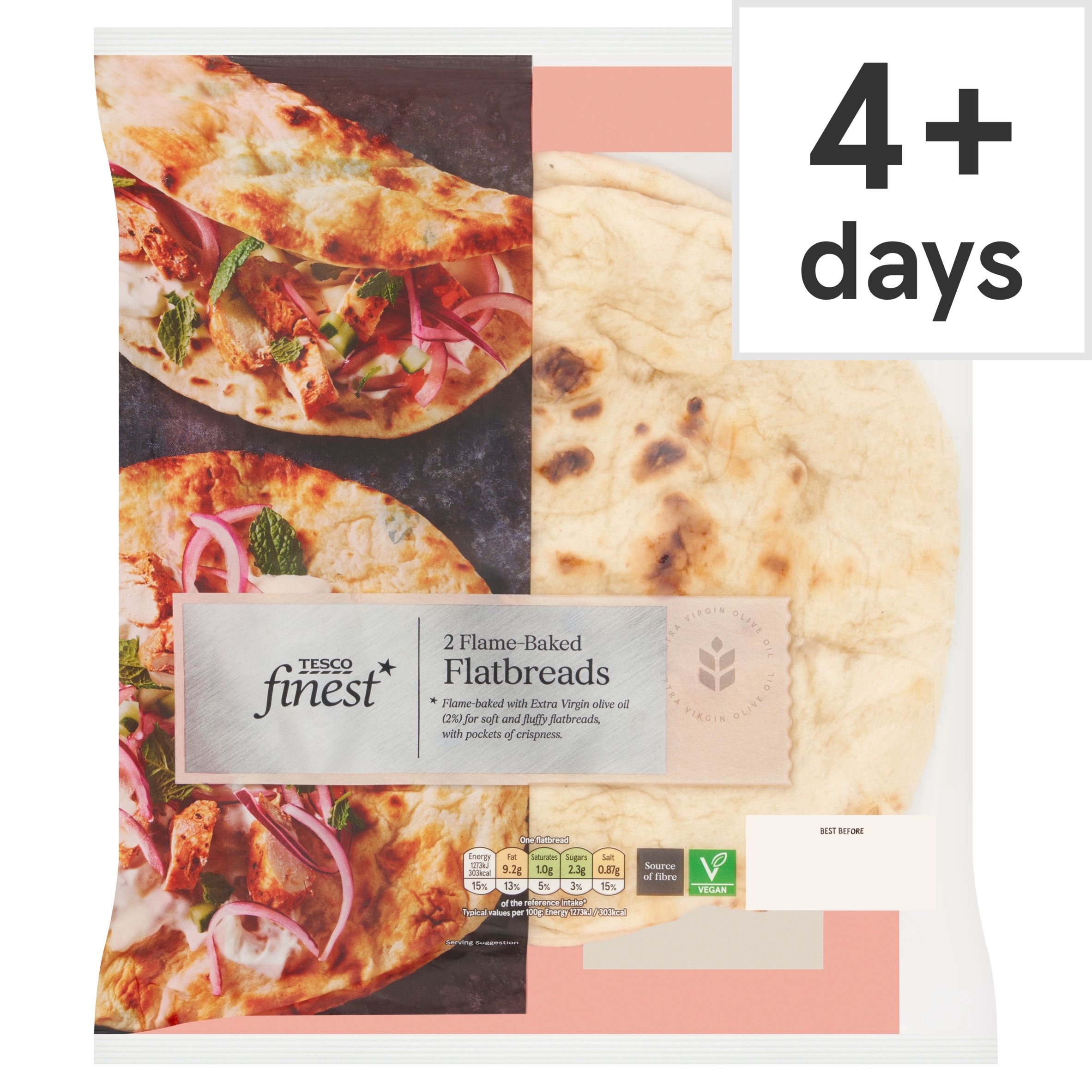 Tesco Finest Flame Baked Flatbreads Plain 2 Pack