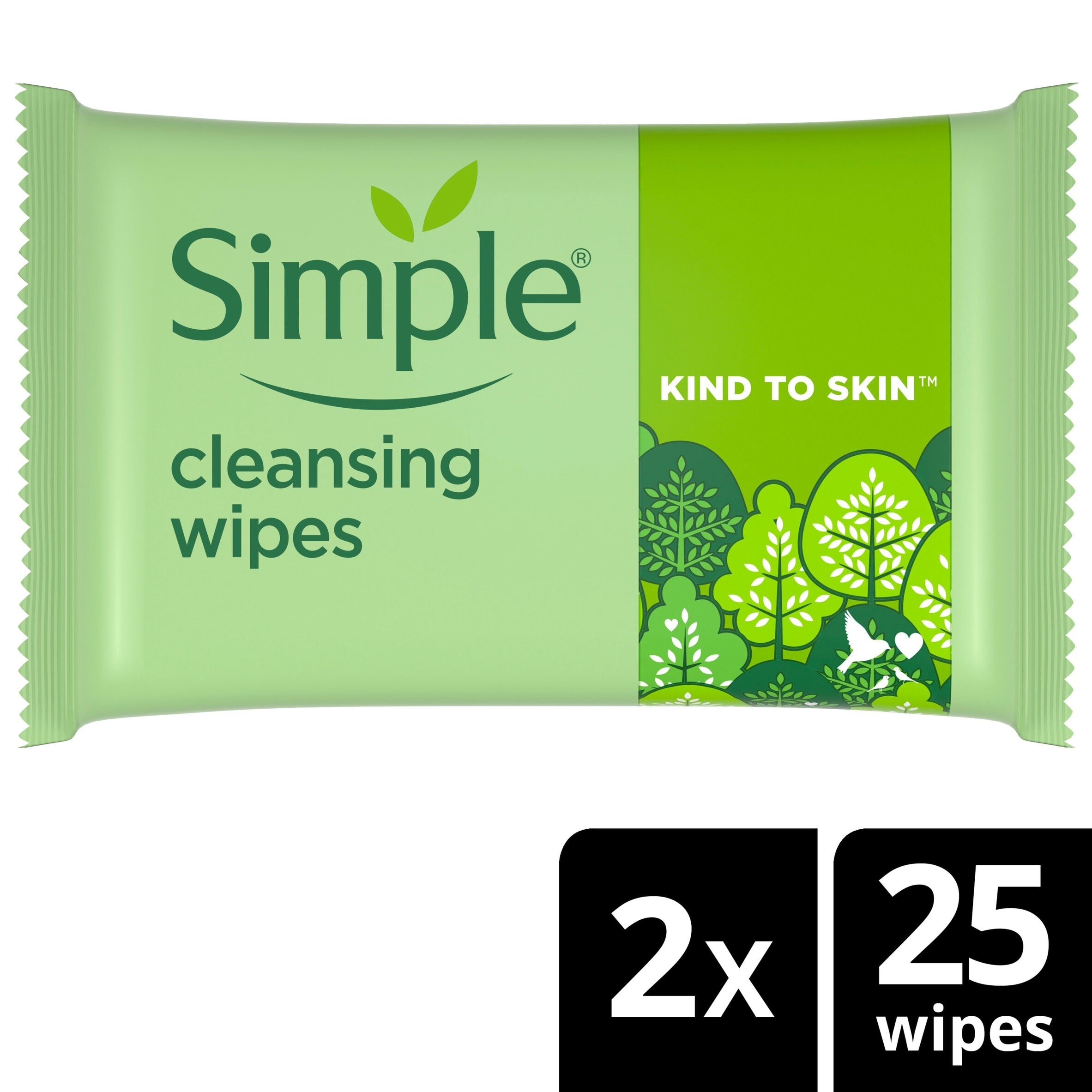 Simple Cleansing Biodegradable Wipes 2X25 Pack