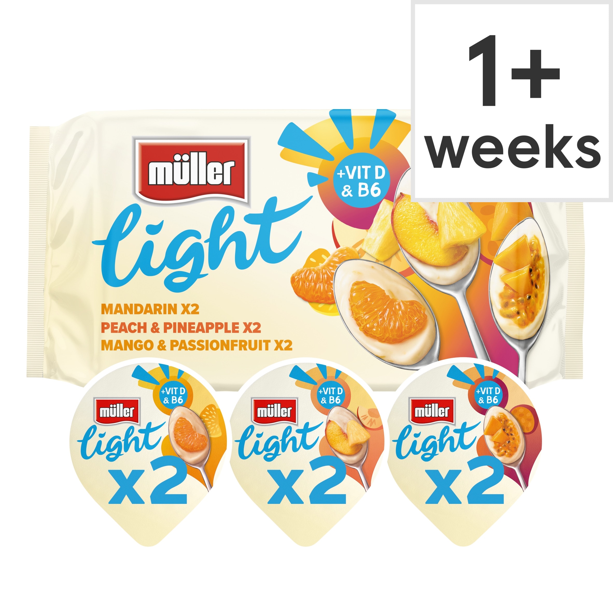 Muller Light Fat Free Mango Psn/Fruit Peach Yogurt 6X140g