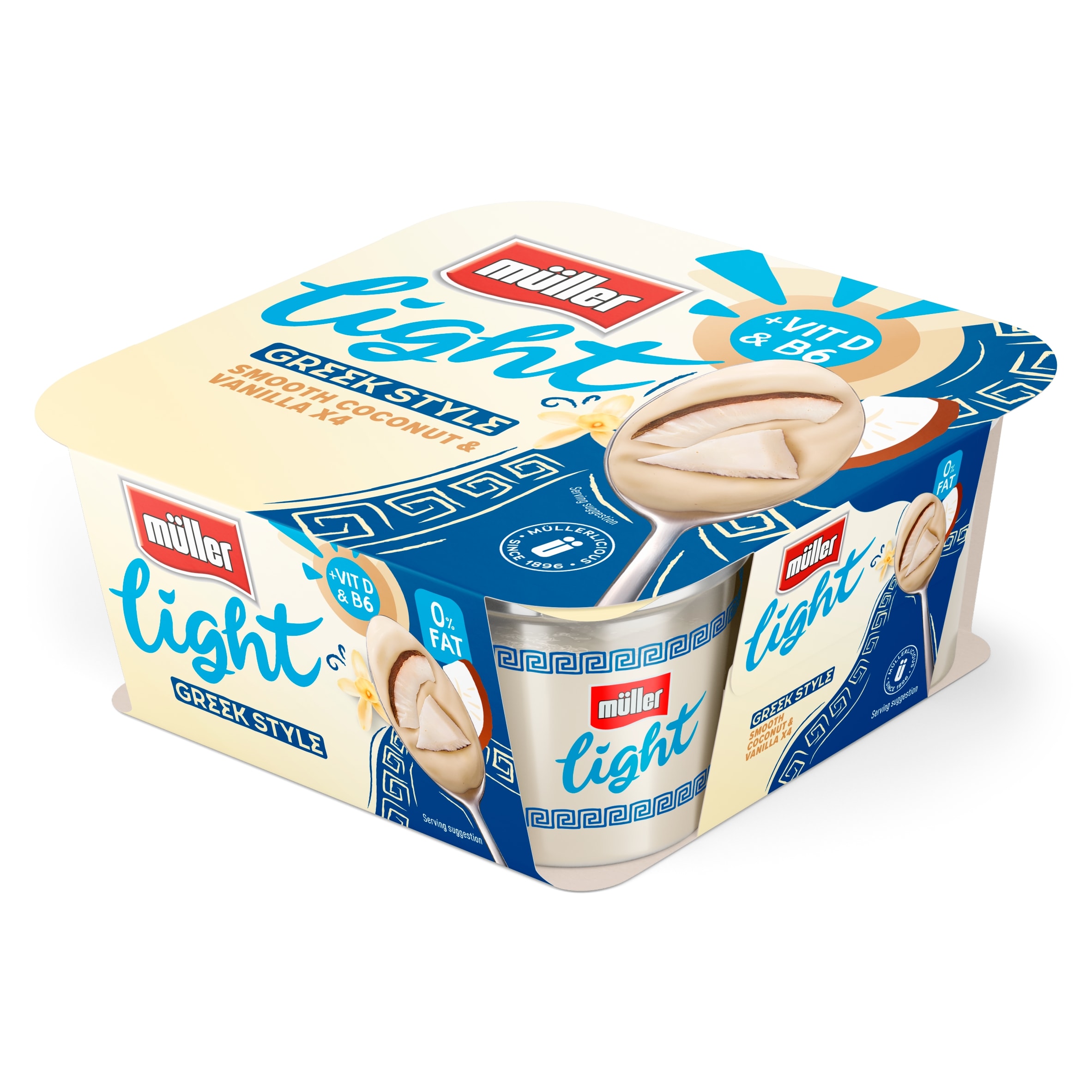 Muller Light Greek Style Yogurt - Smooth Coconut & Vanilla 4x115g thumbnail 2