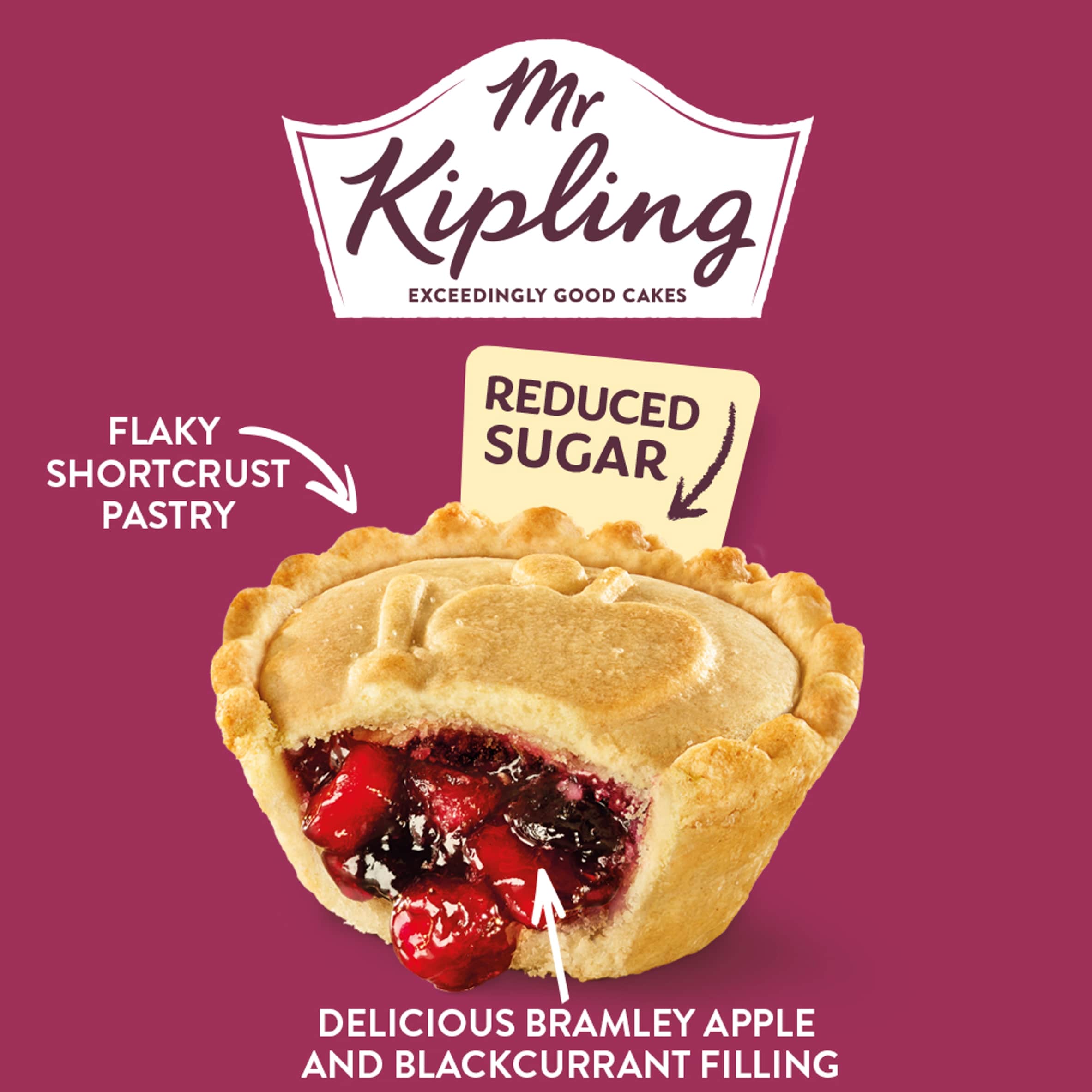 Mr Kipling Bramley Apple & Blackcurrant Pie 30% Less Sugar 6 Pack thumbnail 2